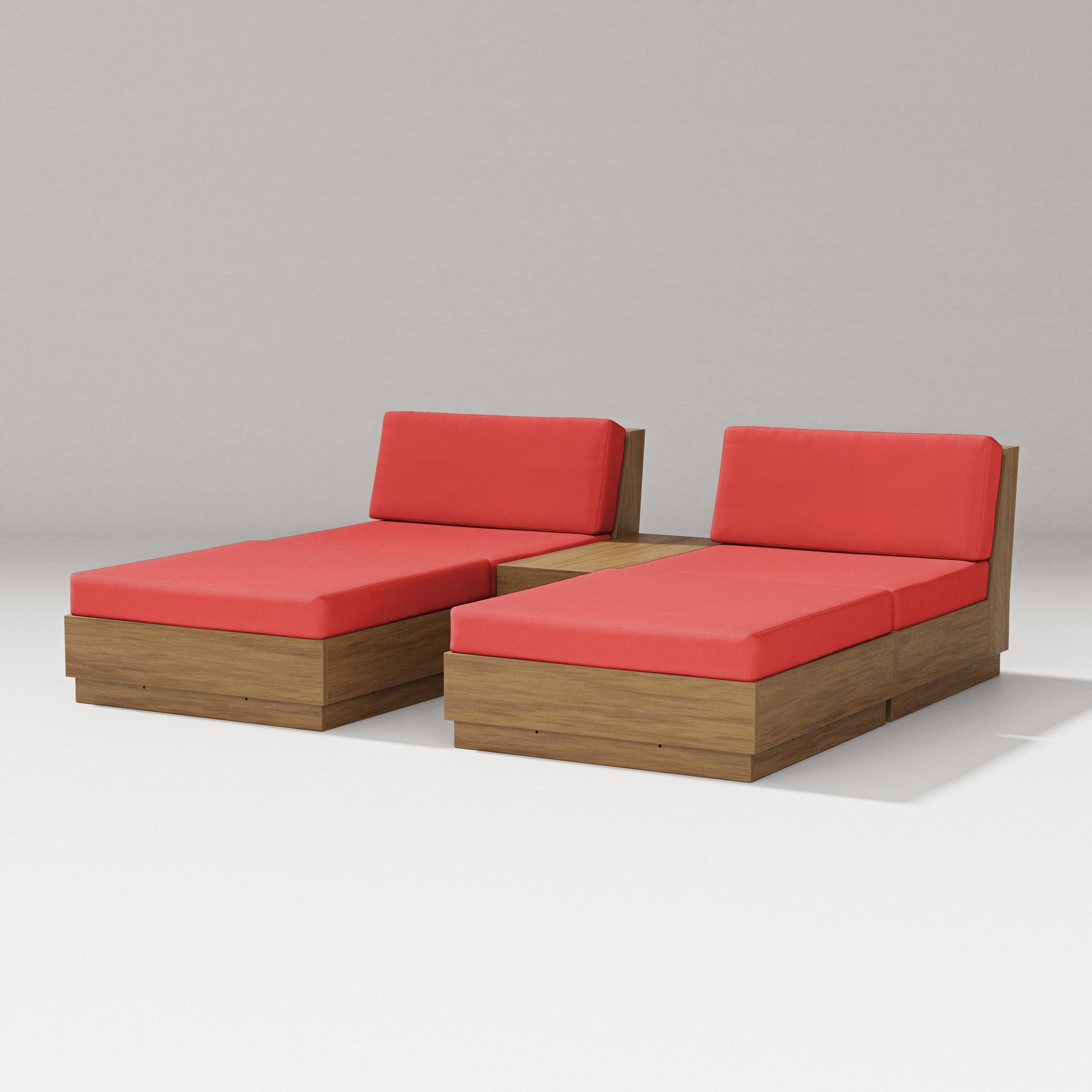 PW Designer Series Elevate Double Chaise Set in Natural / Crimson Linen