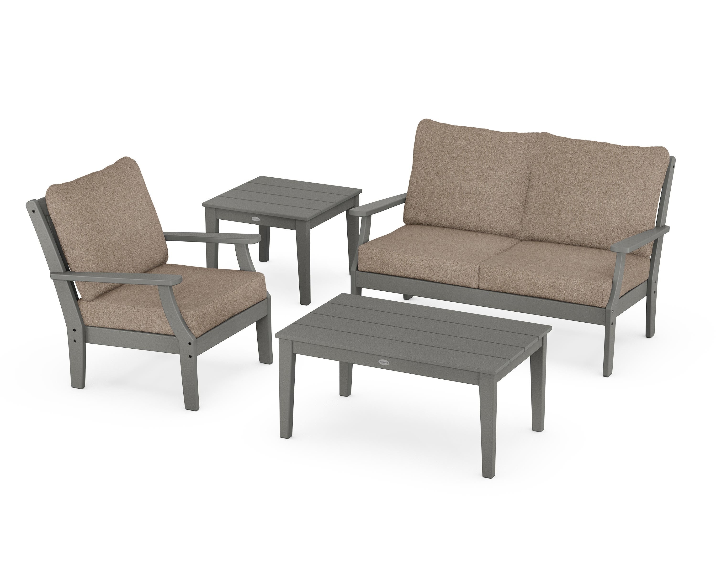 POLYWOOD Braxton 4-Piece Deep Seating Set in Slate Grey / Spiced Burlap