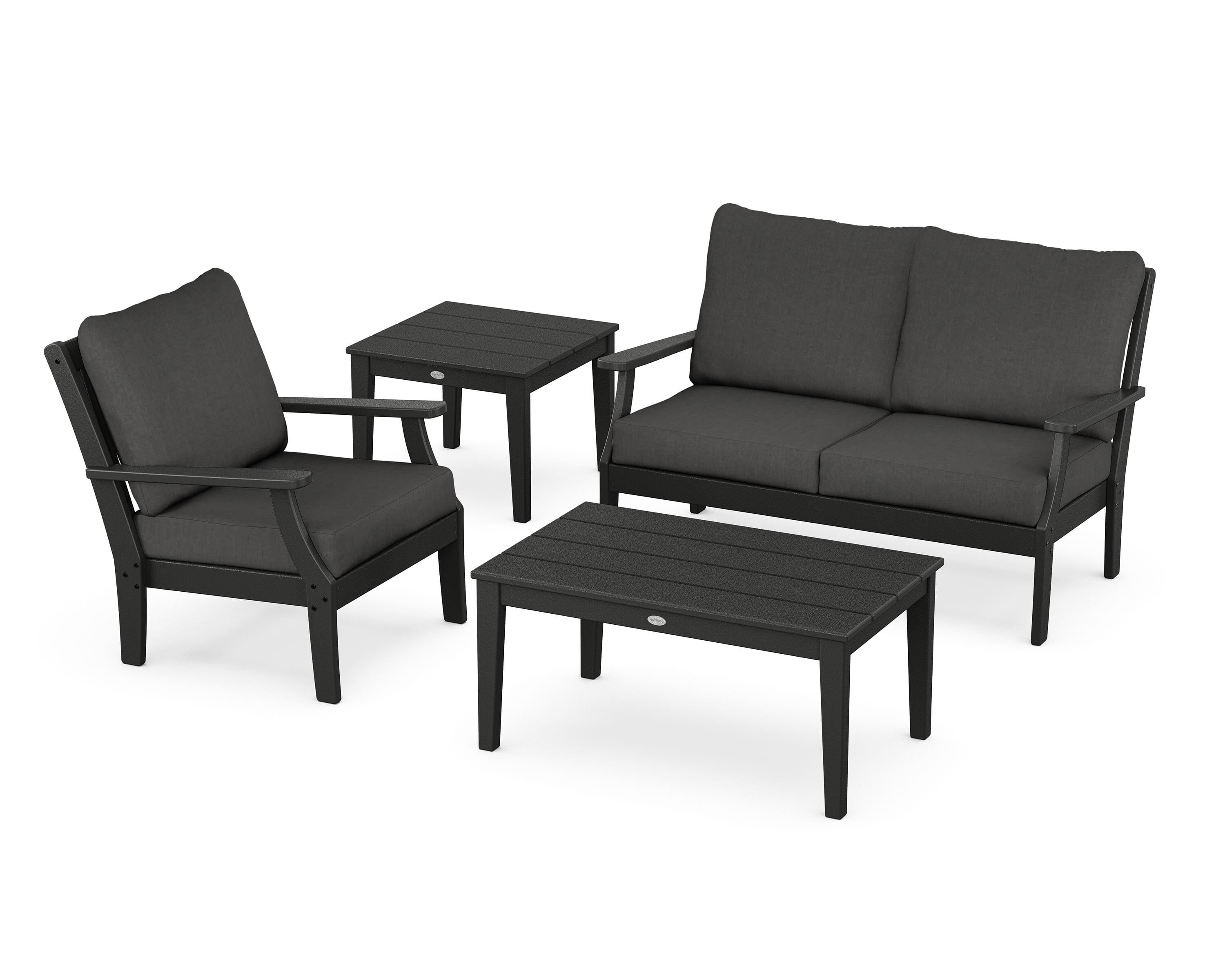 POLYWOOD Braxton 4-Piece Deep Seating Set in Black / Spectrum Carbon