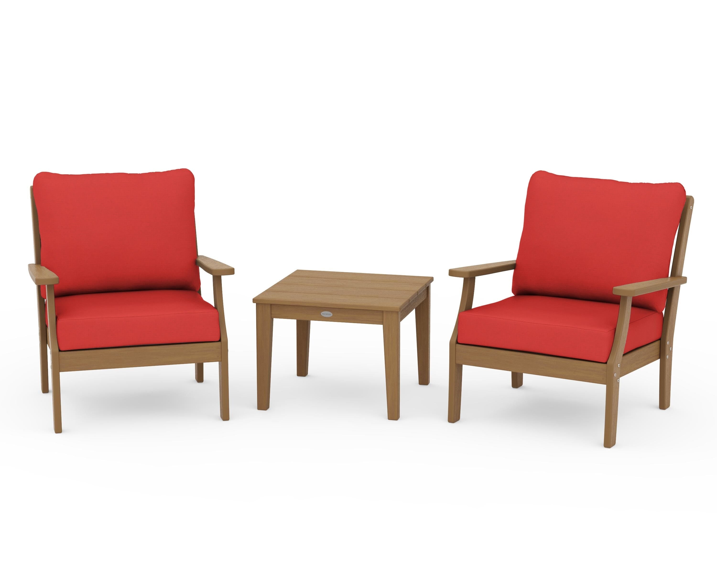POLYWOOD Braxton 3-Piece Deep Seating Set in Natural / Crimson Linen