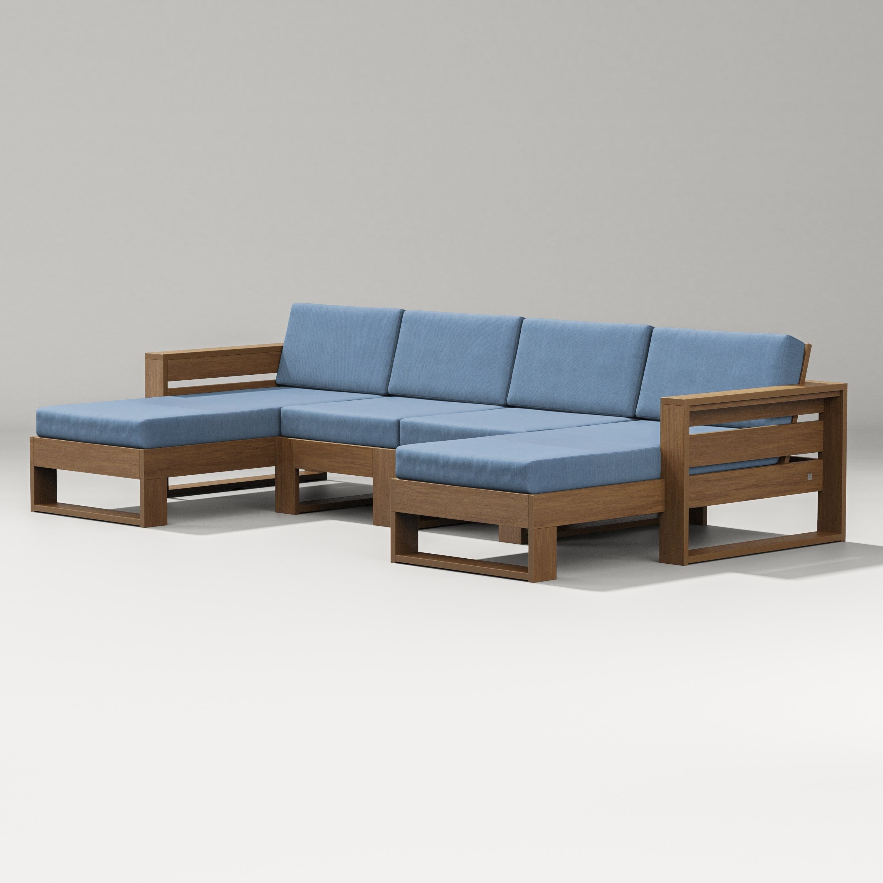 PW Designer Series Latitude Double Chaise Sectional in Natural / Sky Blue