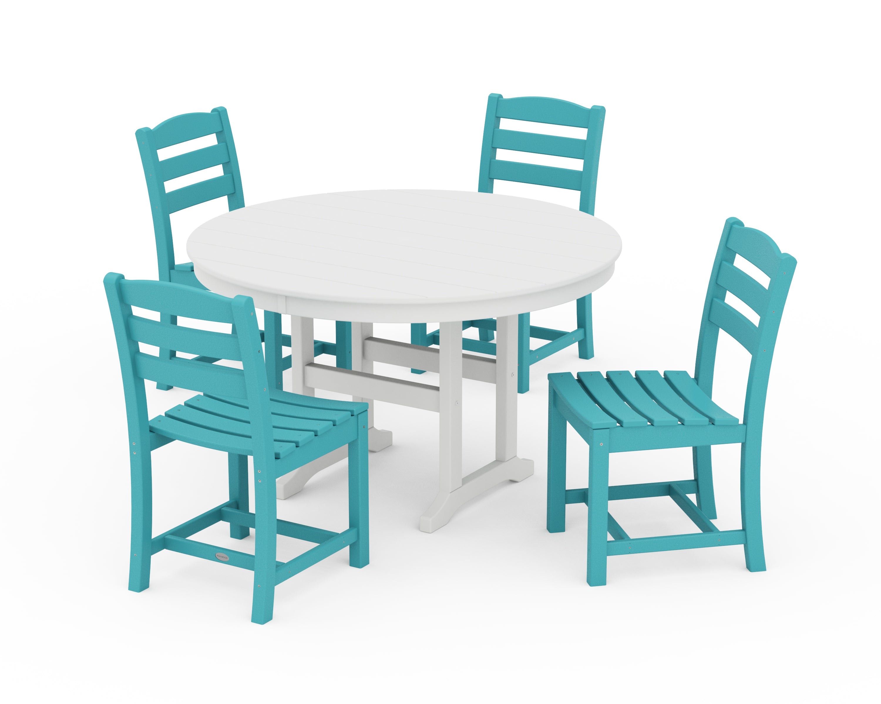 POLYWOOD La Casa Café Side Chair 5-Piece Round Farmhouse Dining Set in Aruba / White