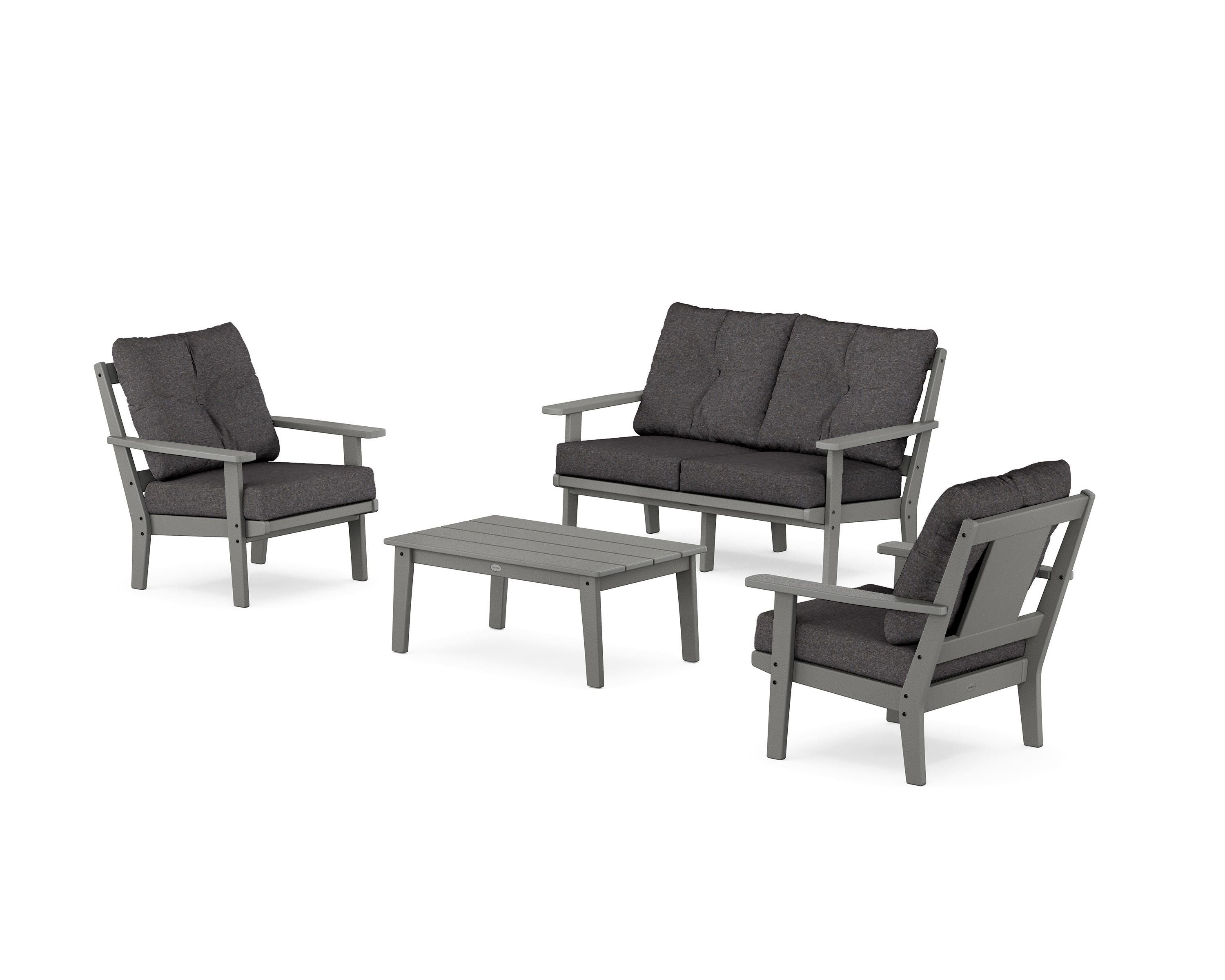 POLYWOOD Prairie 4-Piece Deep Seating Set with Loveseat in Slate Grey / Ash Charcoal