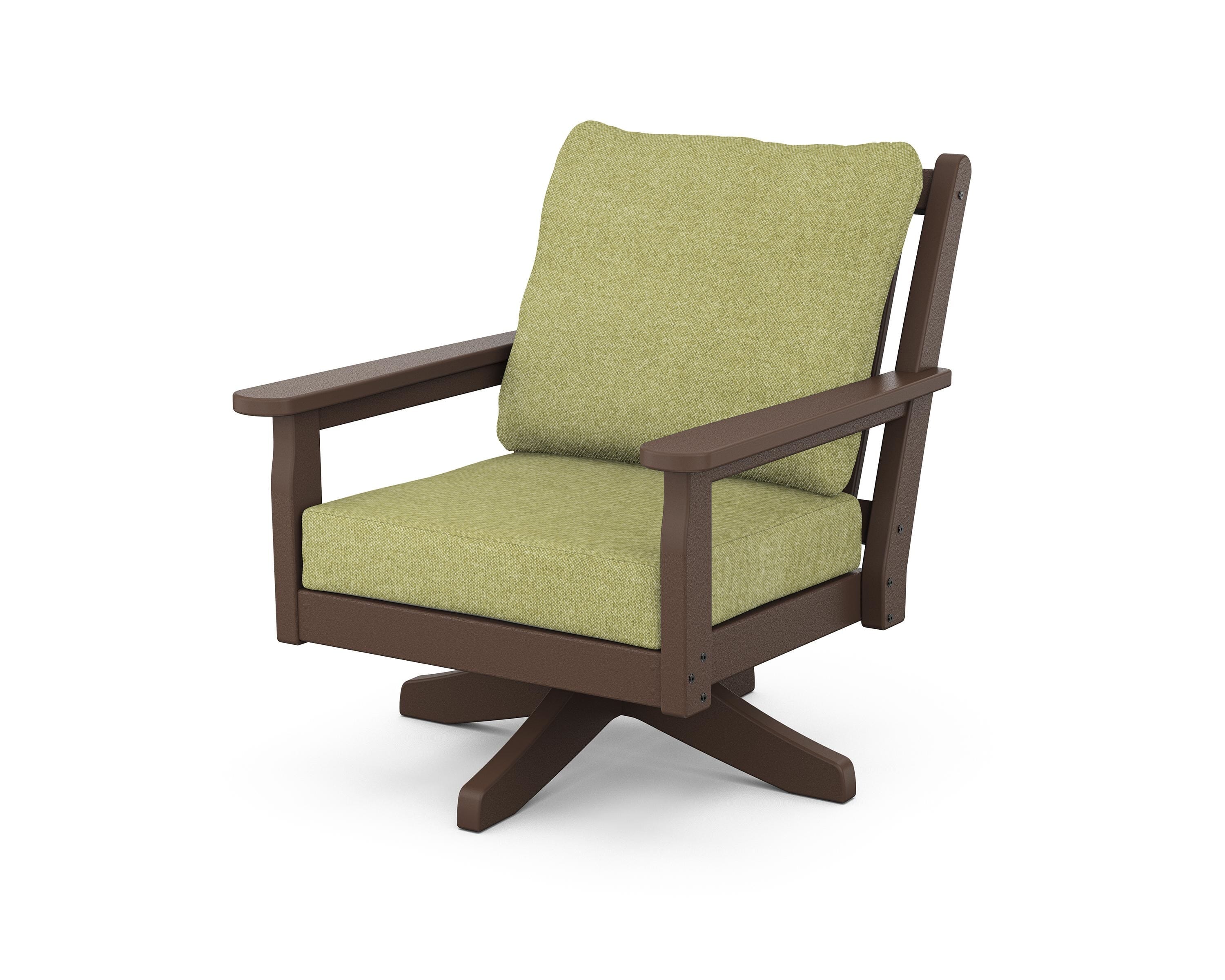 POLYWOOD Chippendale Deep Seating Swivel Chair in Mahogany / Chartreuse Boucle