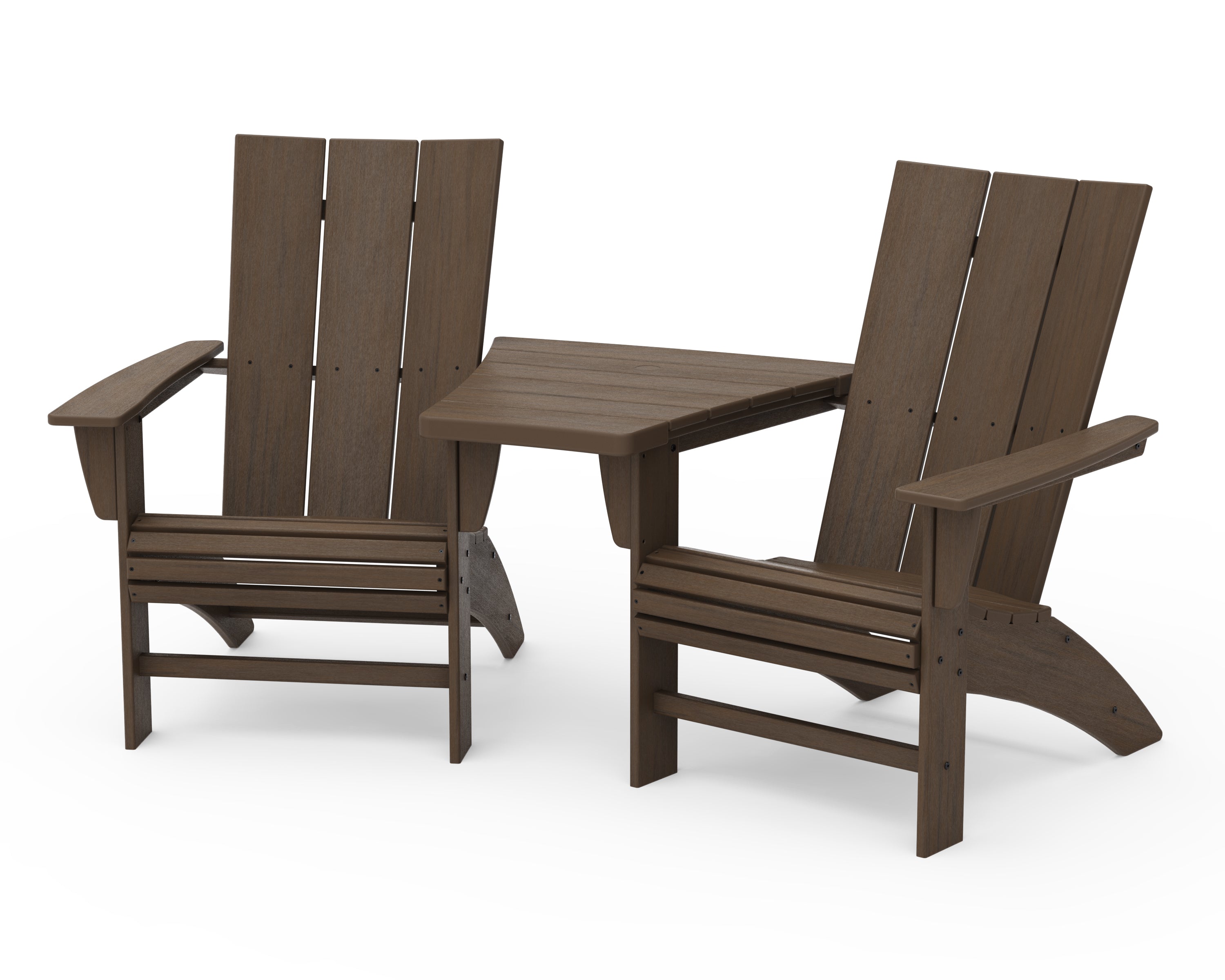 POLYWOOD Modern 3-Piece Curveback Adirondack Set with Angled Connecting Table in Kona