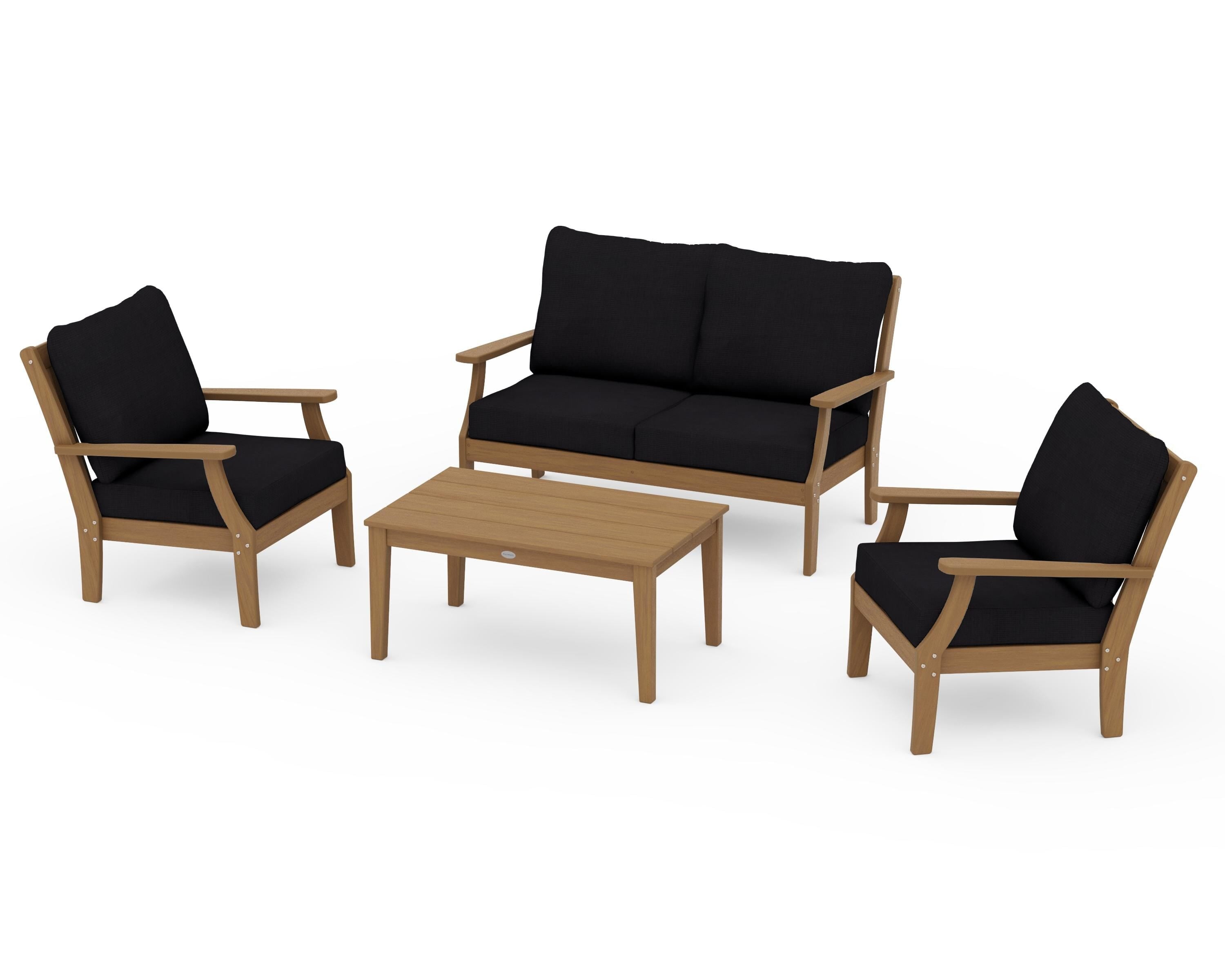 POLYWOOD Braxton 4-Piece Deep Seating Chair Set in Natural / Midnight Linen