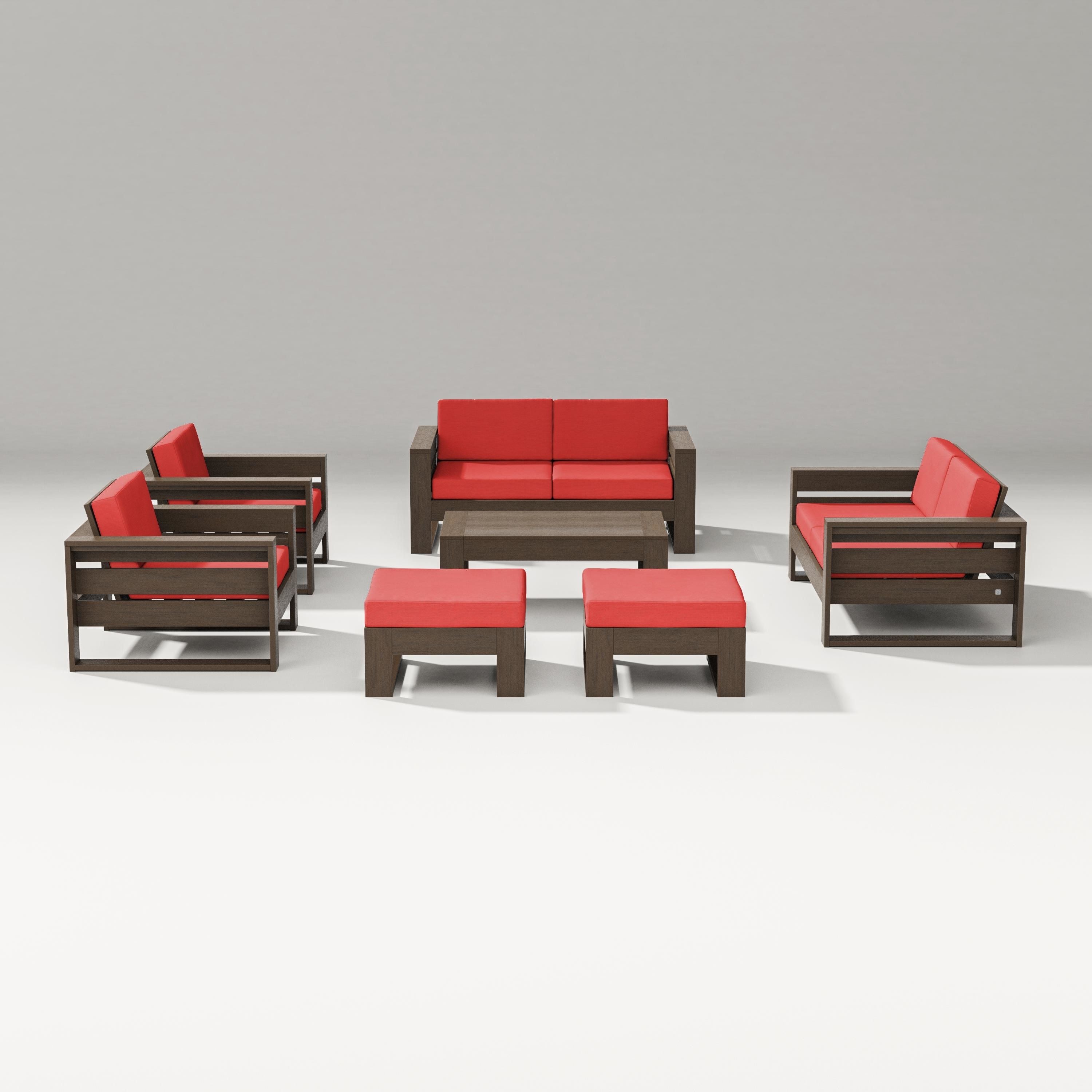 PW Designer Series Latitude 7-Piece Lounge Loveseat Set in Kona / Crimson Linen