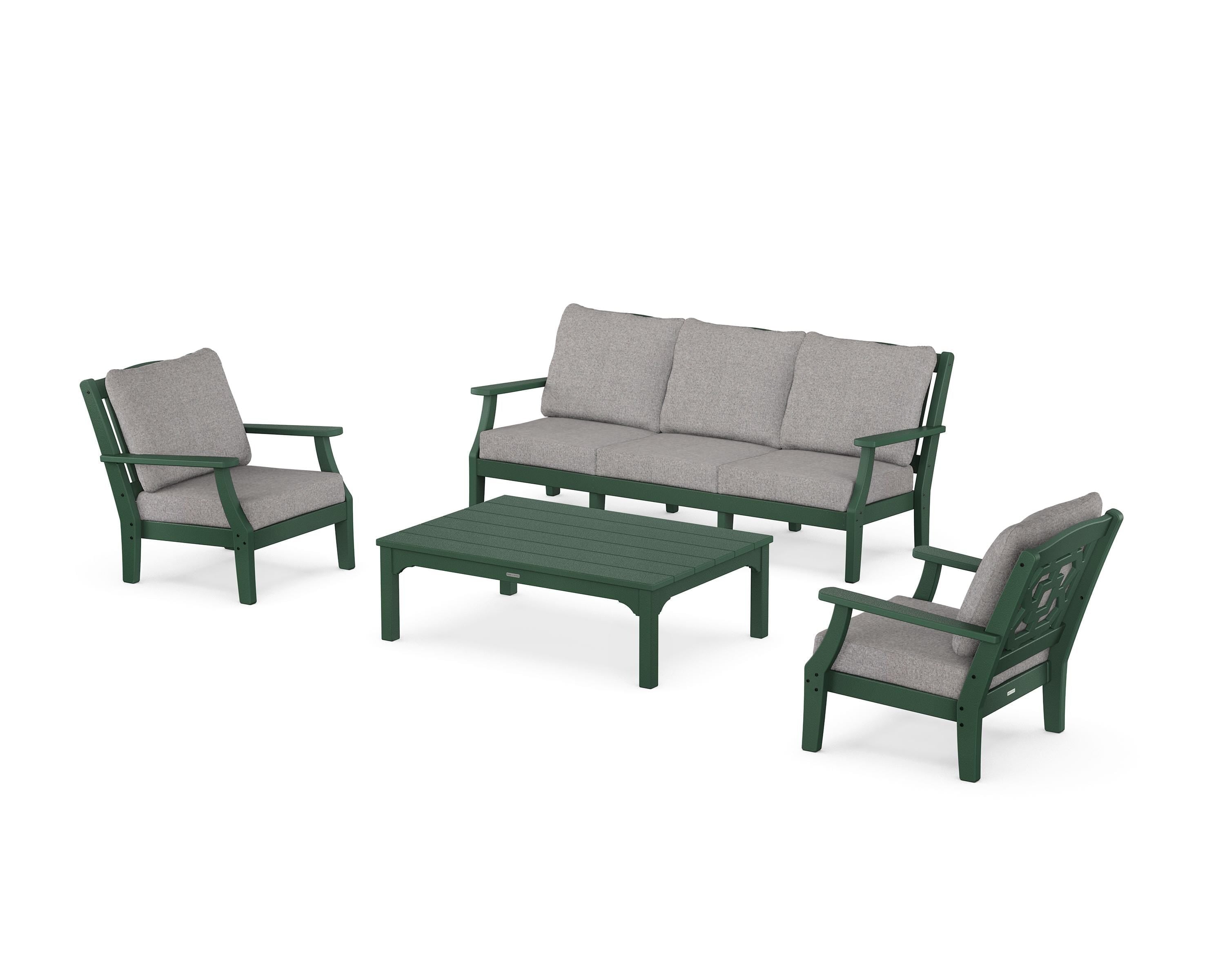 Martha Stewart by POLYWOOD Chinoiserie 4-Piece Deep Seating Set with Sofa in Green / Grey Mist