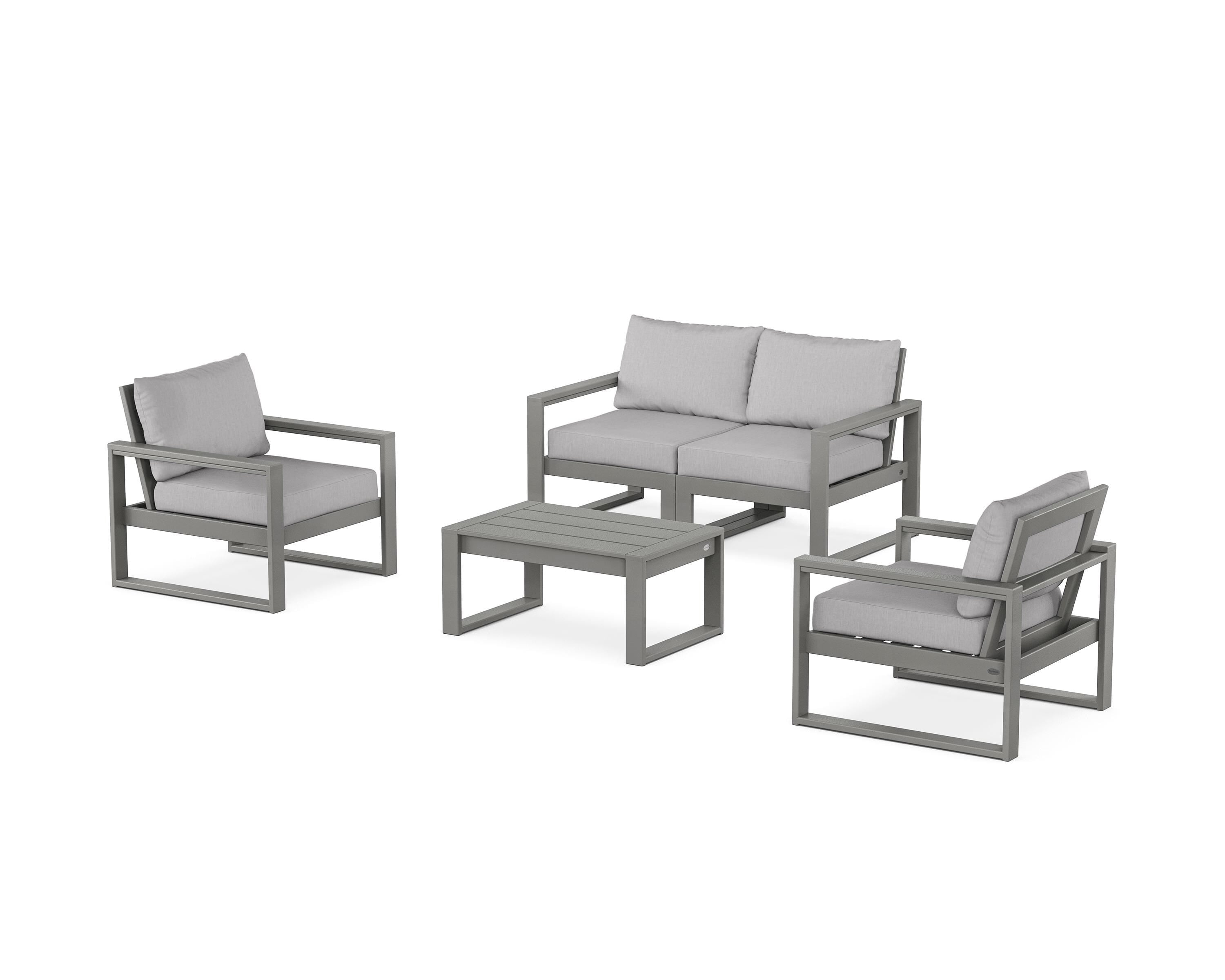 POLYWOOD EDGE Sectional 4-Piece Deep Seating Set with Loveseat in Slate Grey / Granite