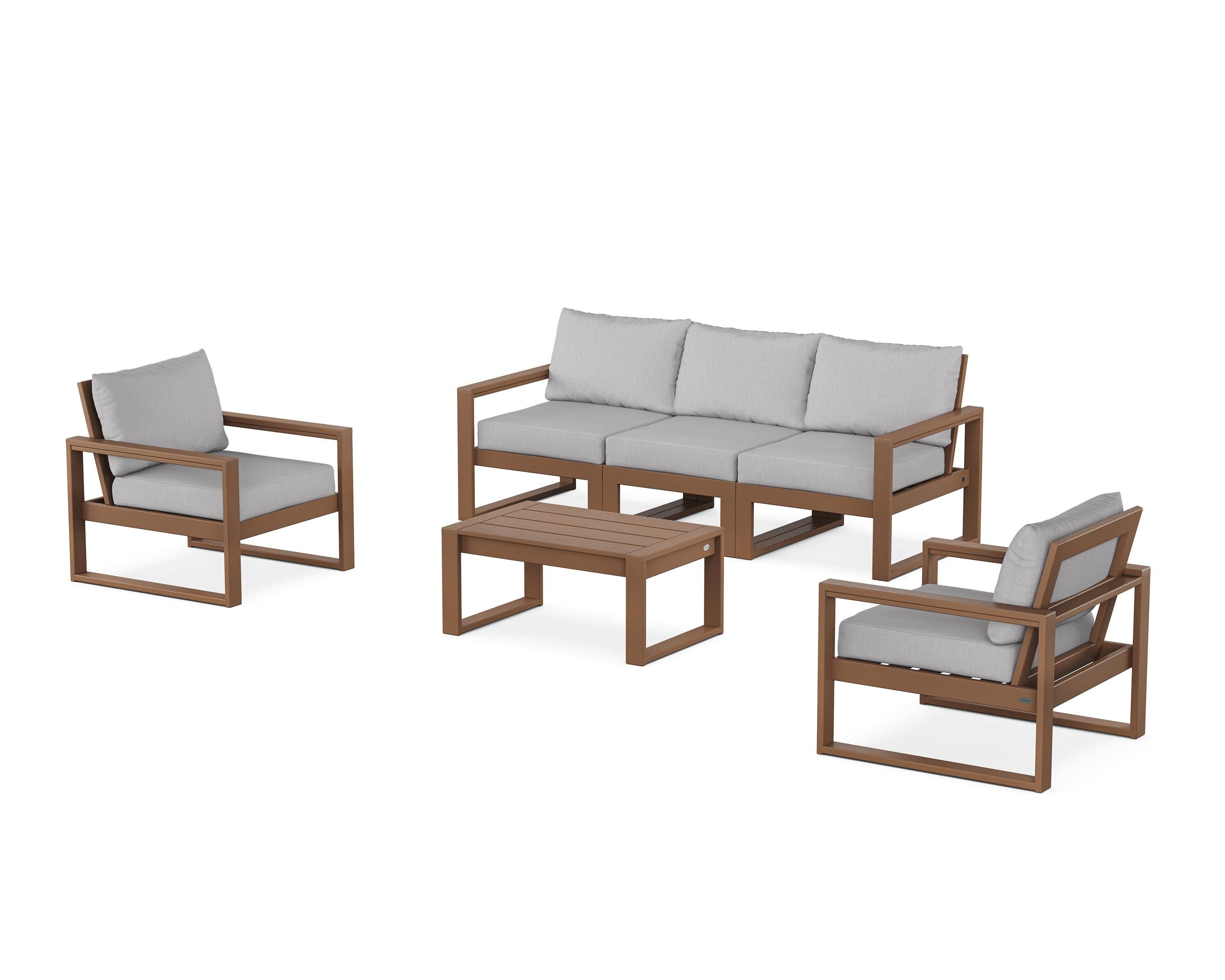POLYWOOD EDGE Sectional 4-Piece Deep Seating Set with Sofa in Teak / Granite
