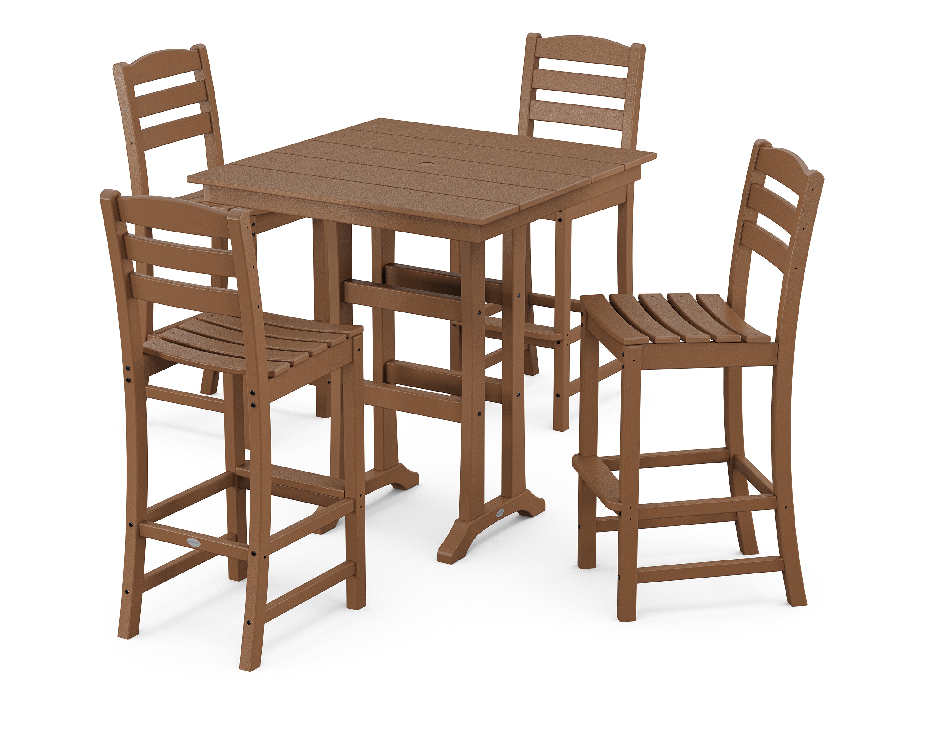 POLYWOOD La Casa Café 5-Piece Farmhouse Trestle Bar Set in Teak