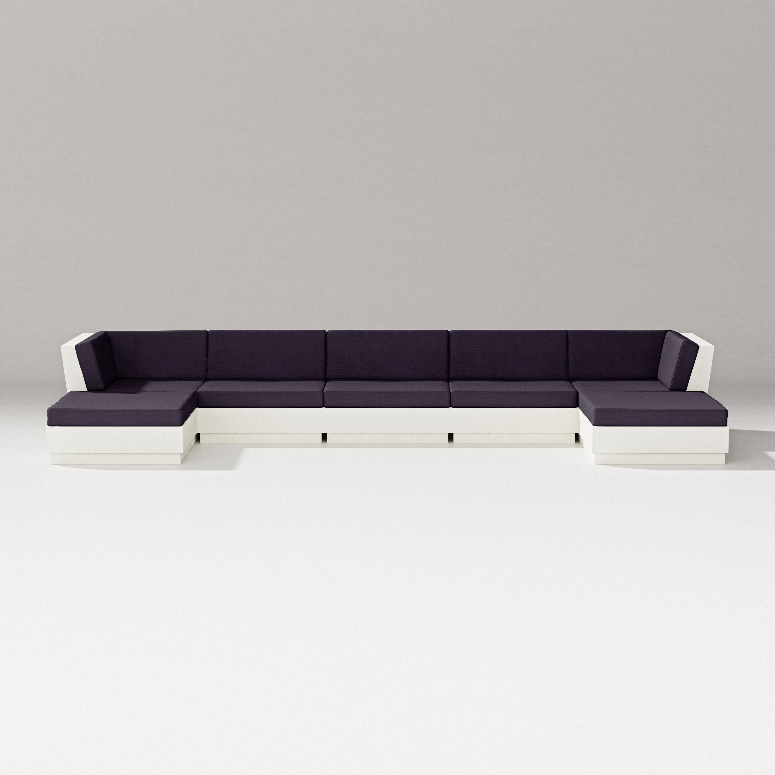 PW Designer Series Elevate 7-Piece Double Chaise Sectional in Vintage White / Navy Linen
