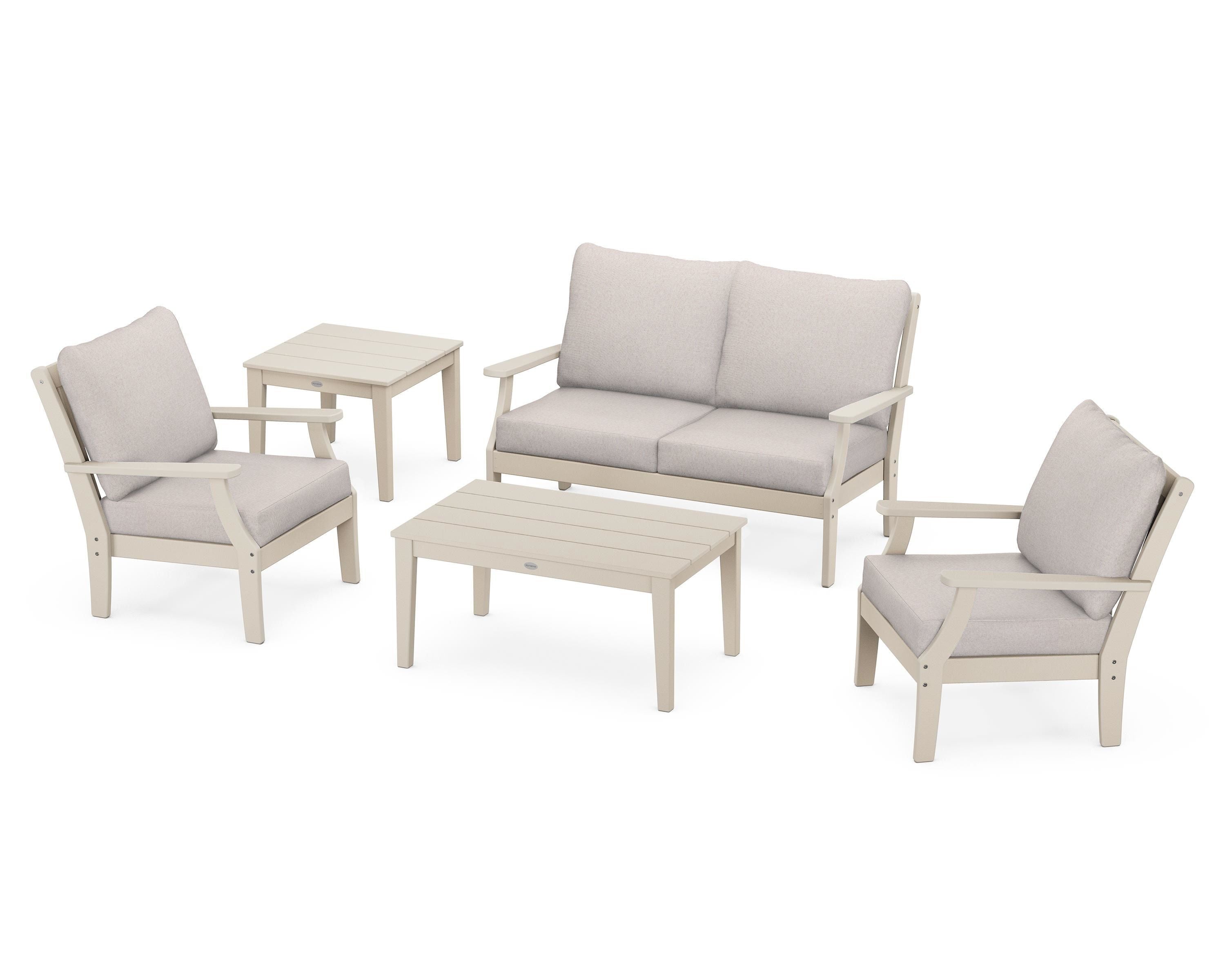 POLYWOOD Braxton 5-Piece Deep Seating Set in Sand / Dune Burlap