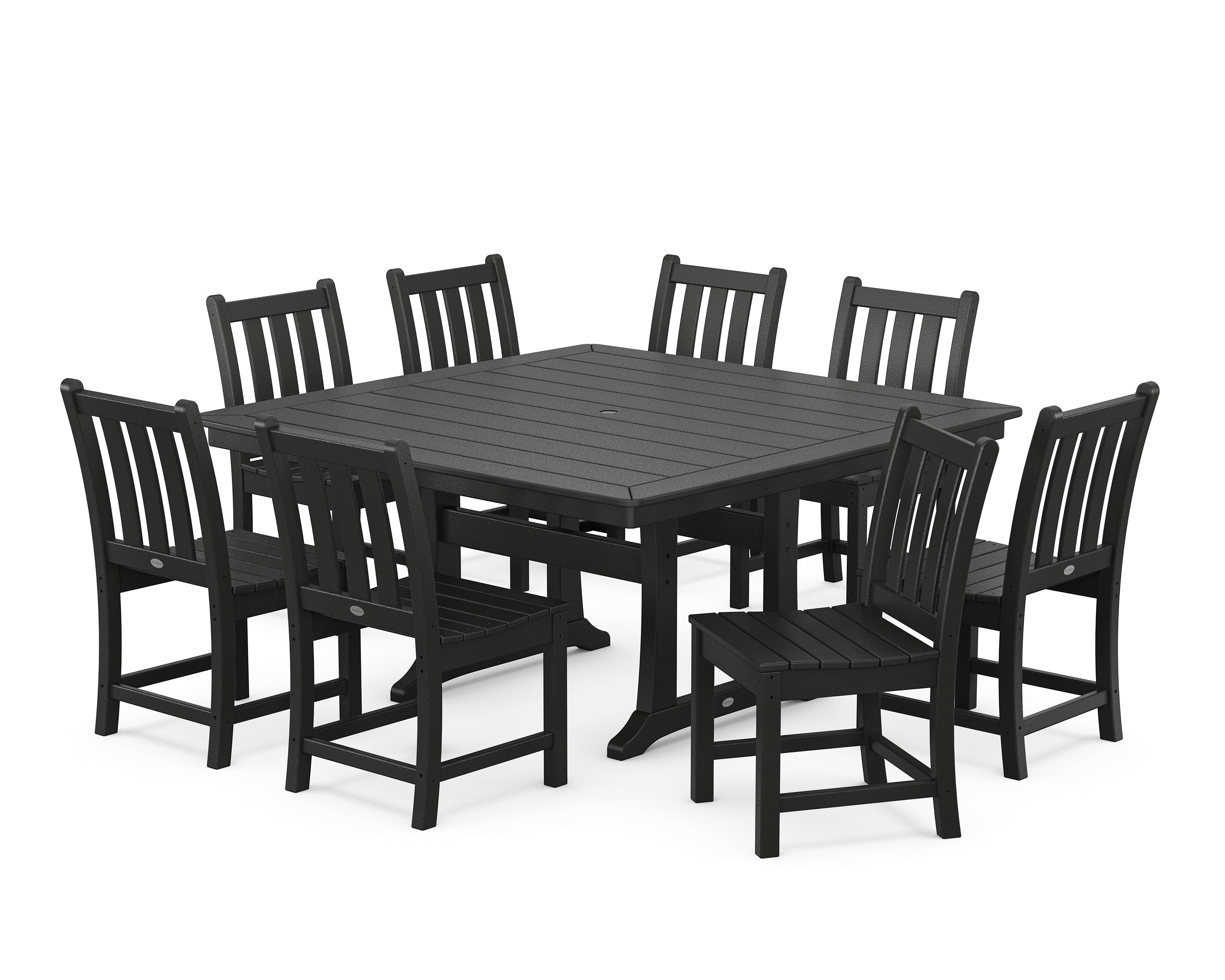 POLYWOOD® Traditional Garden 9-Piece Nautical Trestle Dining Set in Black