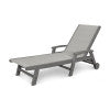 POLYWOOD Coastal Chaise with Wheels in Slate Grey / Metallic Sling