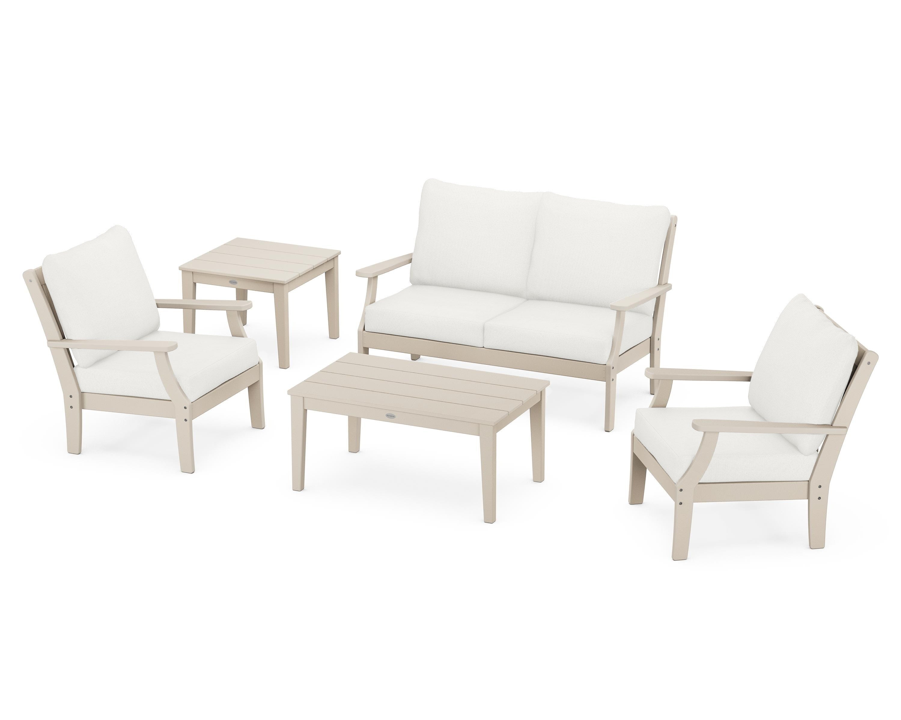 POLYWOOD Braxton 5-Piece Deep Seating Set in Sand / Natural Linen