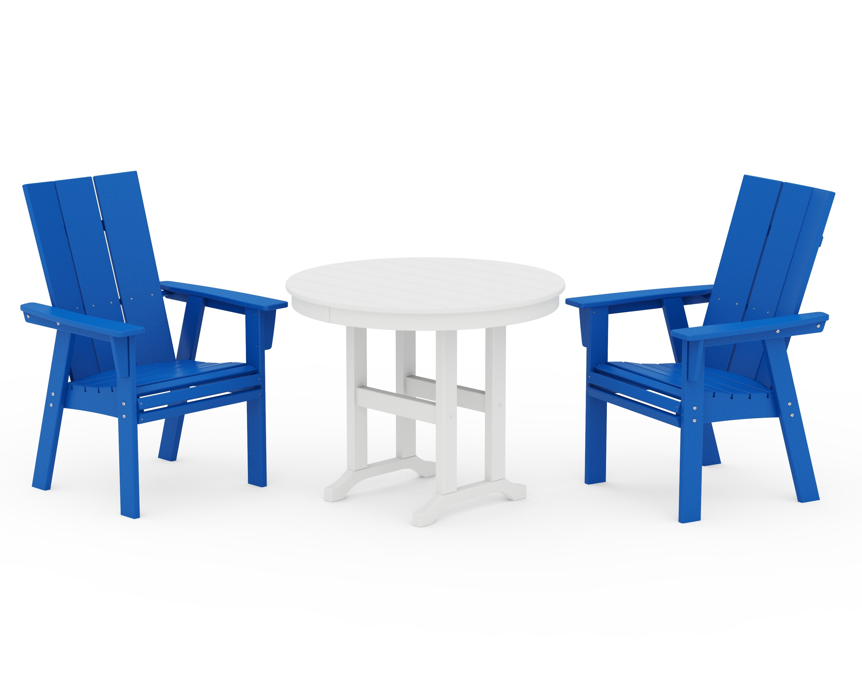 POLYWOOD Modern Adirondack 3-Piece Round Dining Set in Pacific Blue / White
