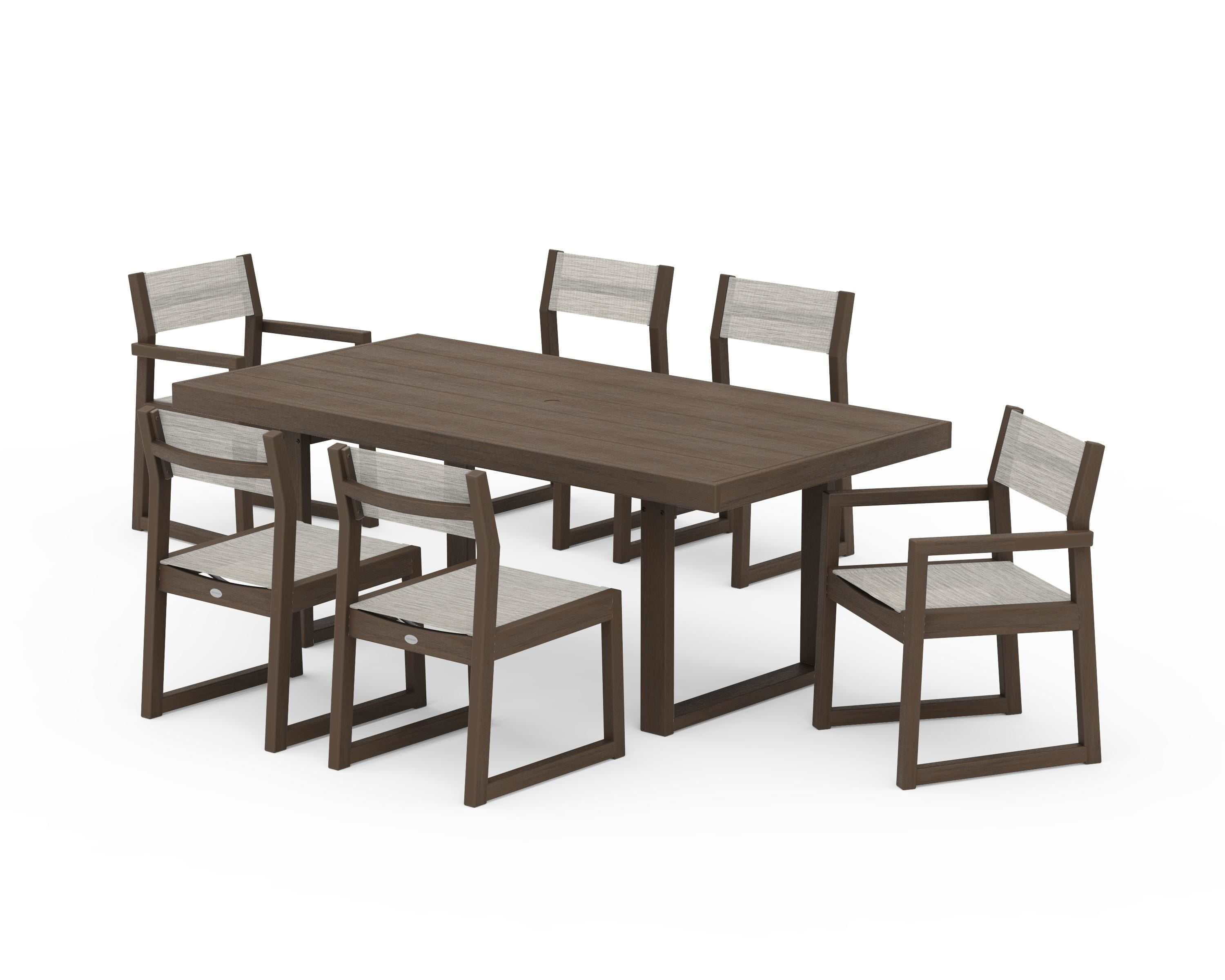 POLYWOOD EDGE Sling 7-Piece Dining Set in Kona / Birch Sling