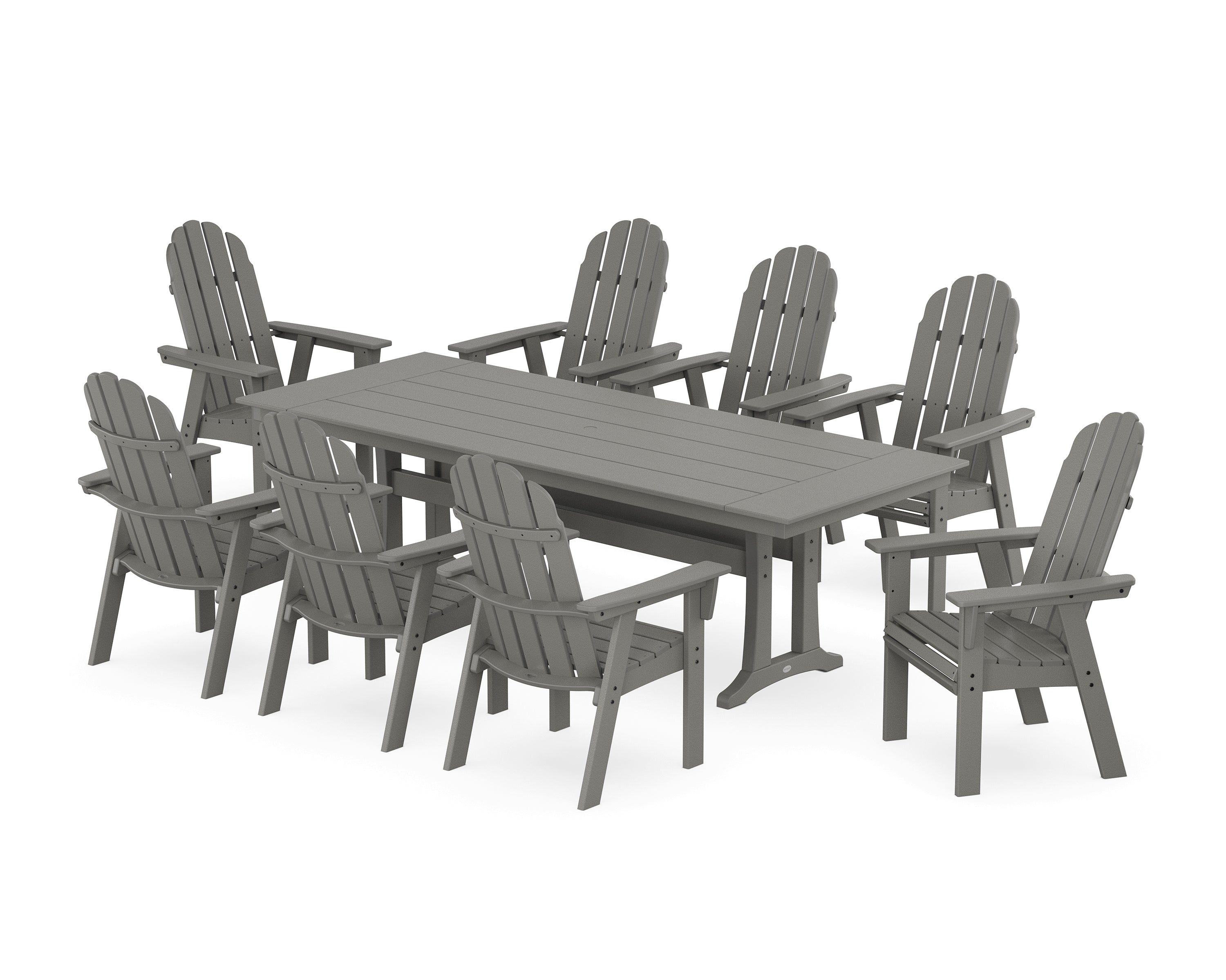 POLYWOOD® Vineyard 9-Piece Curveback Adirondack Farmhouse Dining Set with Trestle Legs in Slate Grey