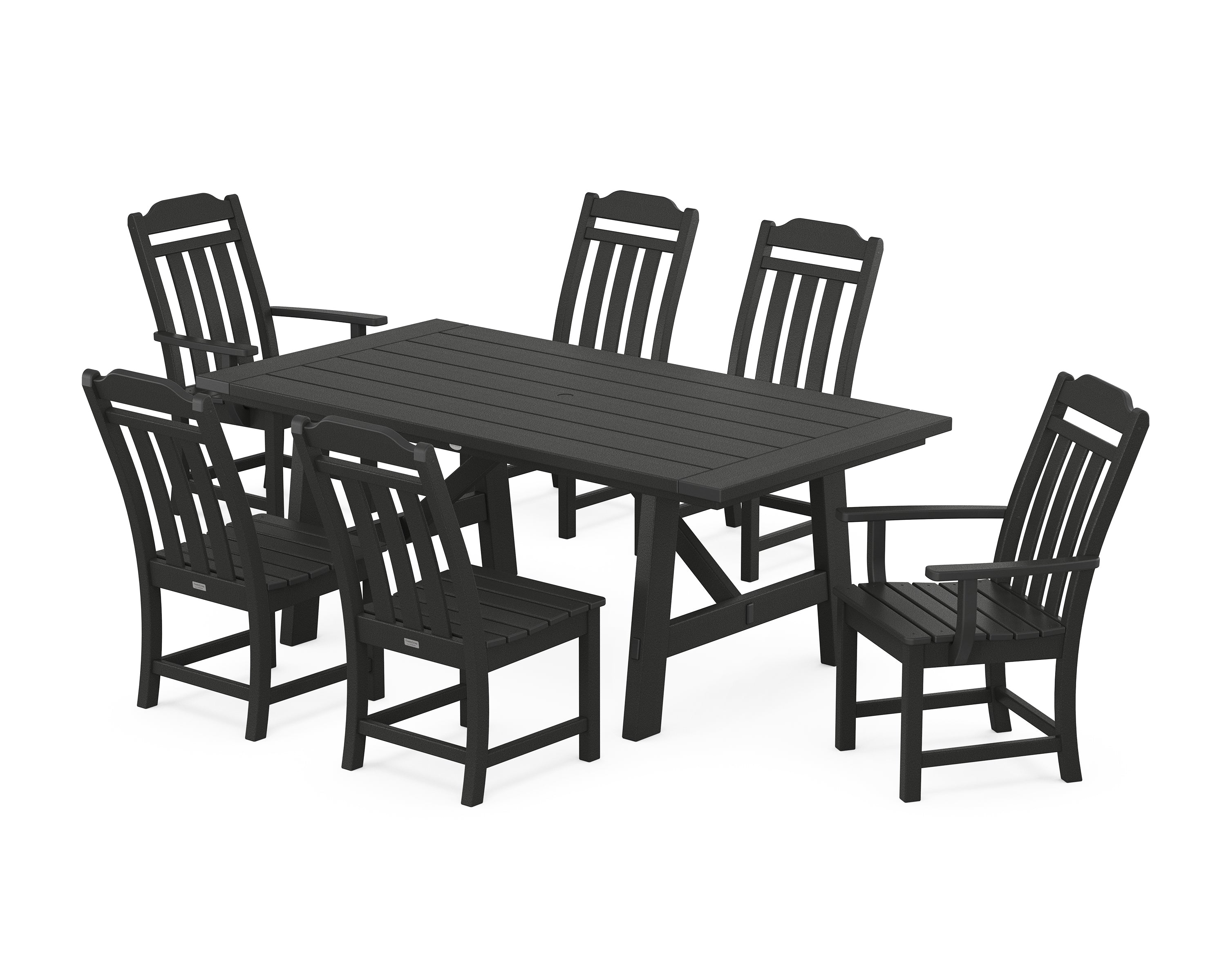 Polywood Country Living 7-Piece Rustic Farmhouse Dining Set in Black