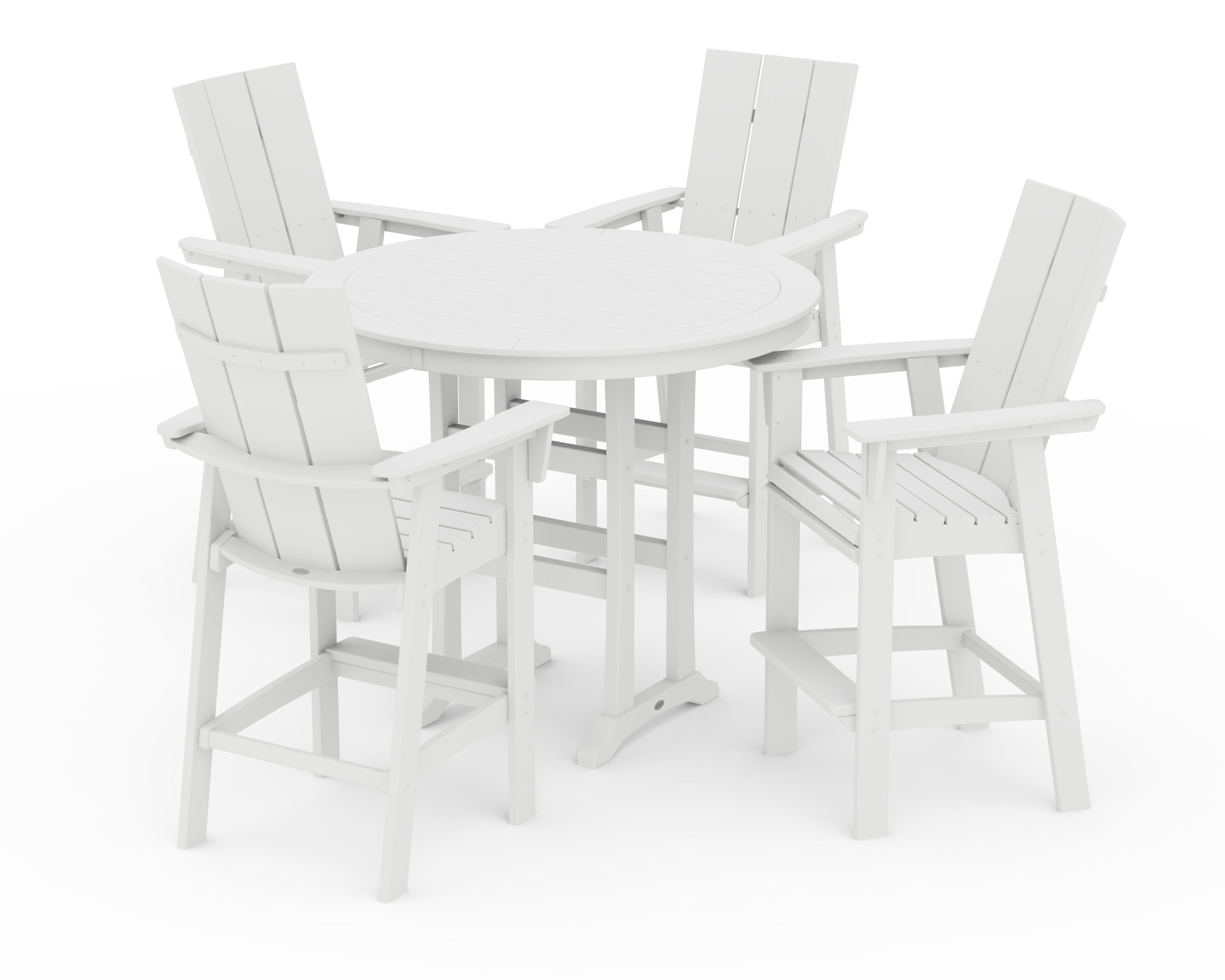 POLYWOOD Modern Curveback Adirondack 5-Piece Nautical Trestle Bar Set in White