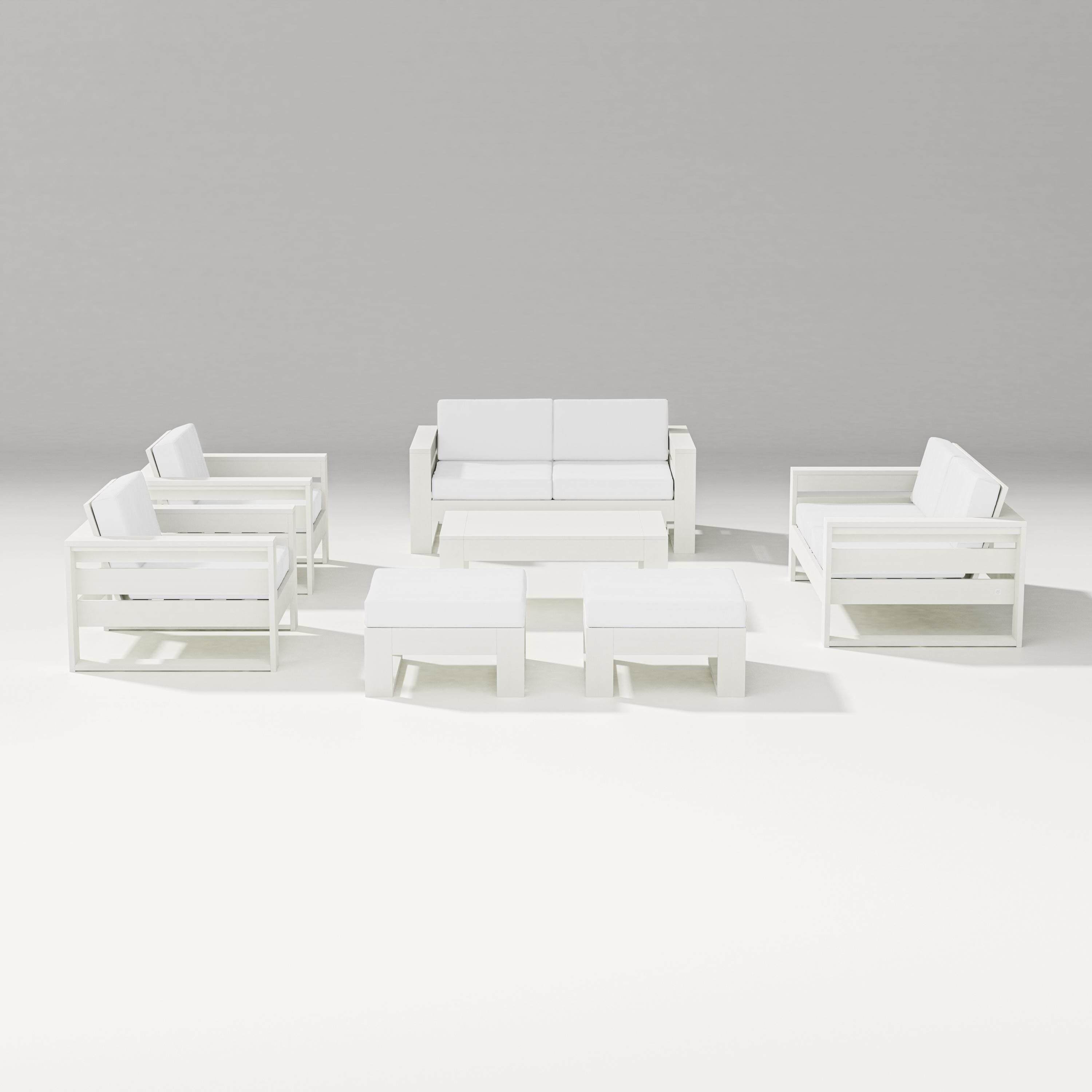 PW Designer Series Latitude 7-Piece Lounge Loveseat Set in Vintage White / Natural