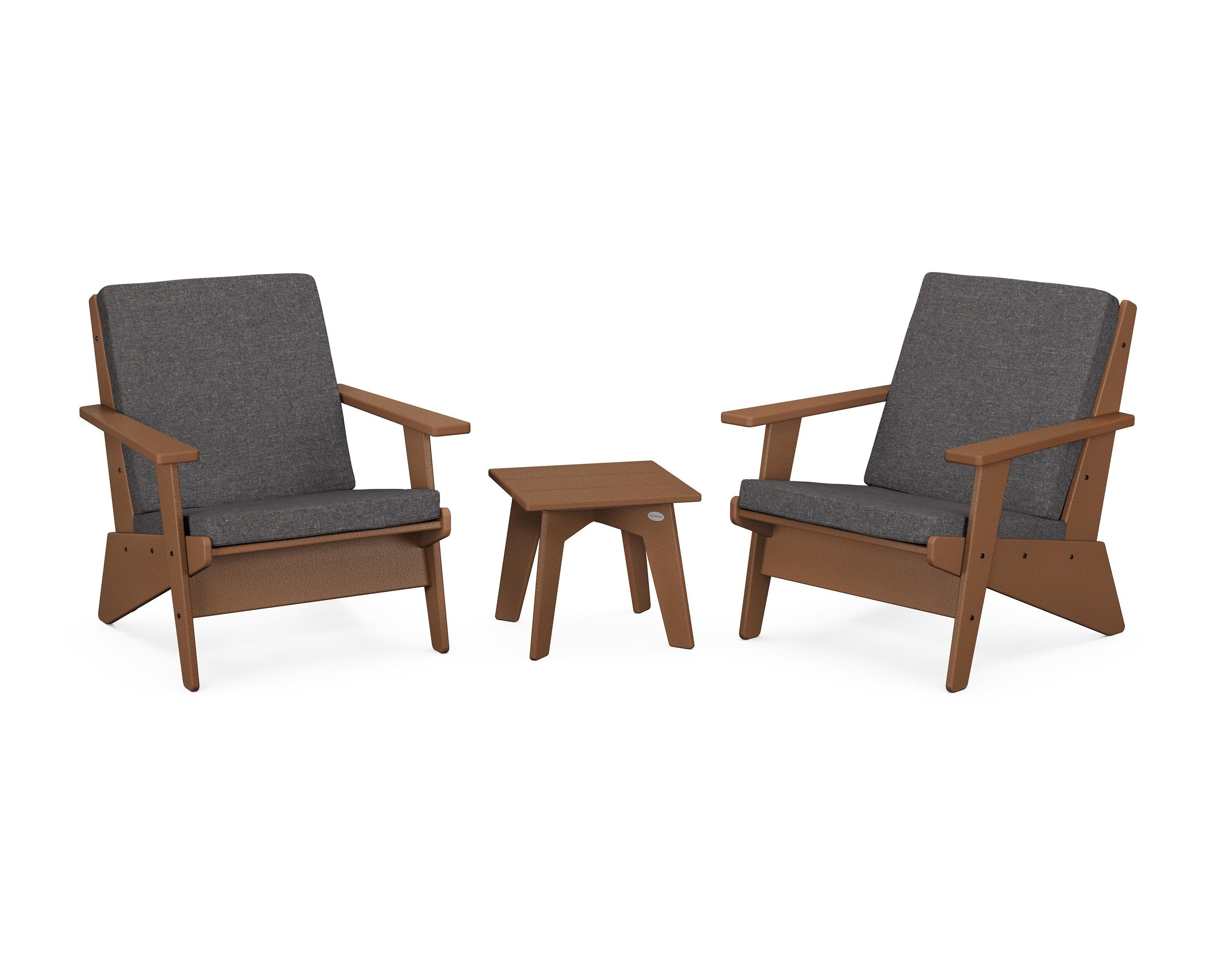 POLYWOOD Riviera Modern Lounge 3-Piece Set in Teak / Ash Charcoal