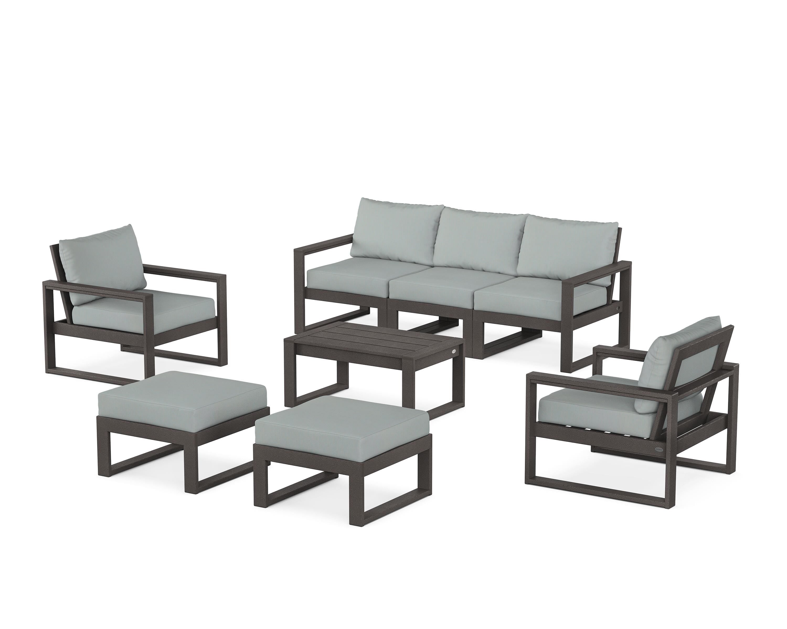 POLYWOOD EDGE Sectional 8-Piece Lounge Sofa Set in Vintage Coffee / Spa