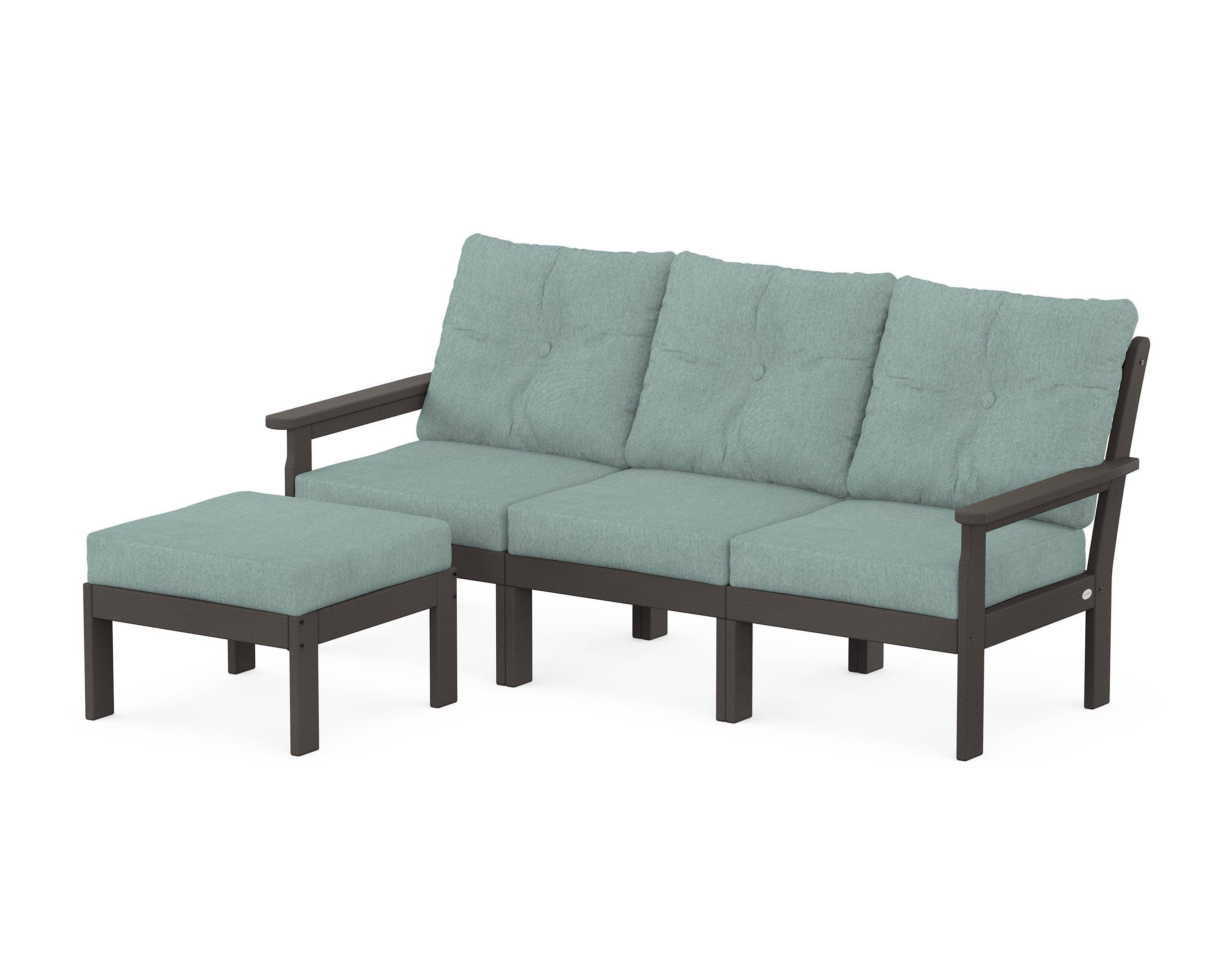 POLYWOOD Vineyard 4-Piece Sectional with Ottoman in Vintage Coffee / Glacier Spa