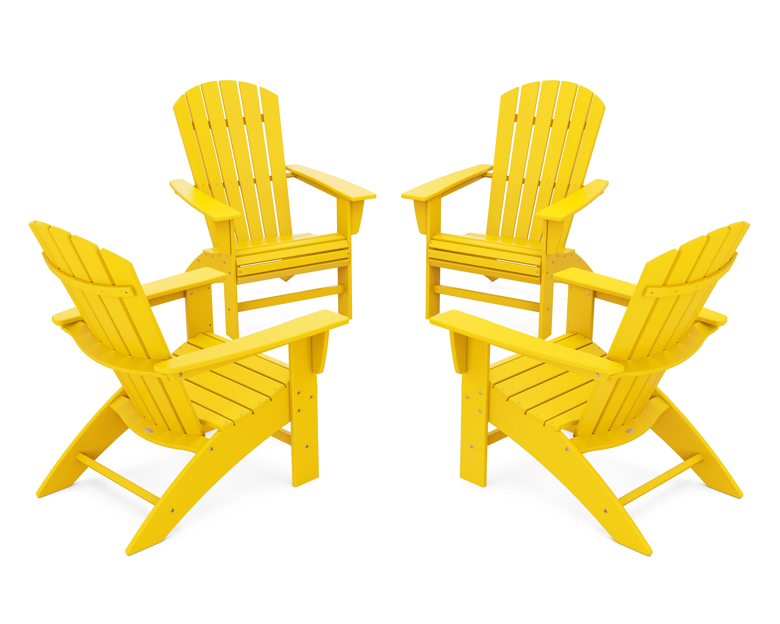 POLYWOOD® 4-Piece Nautical Curveback Adirondack Chair Conversation Set in Lemon