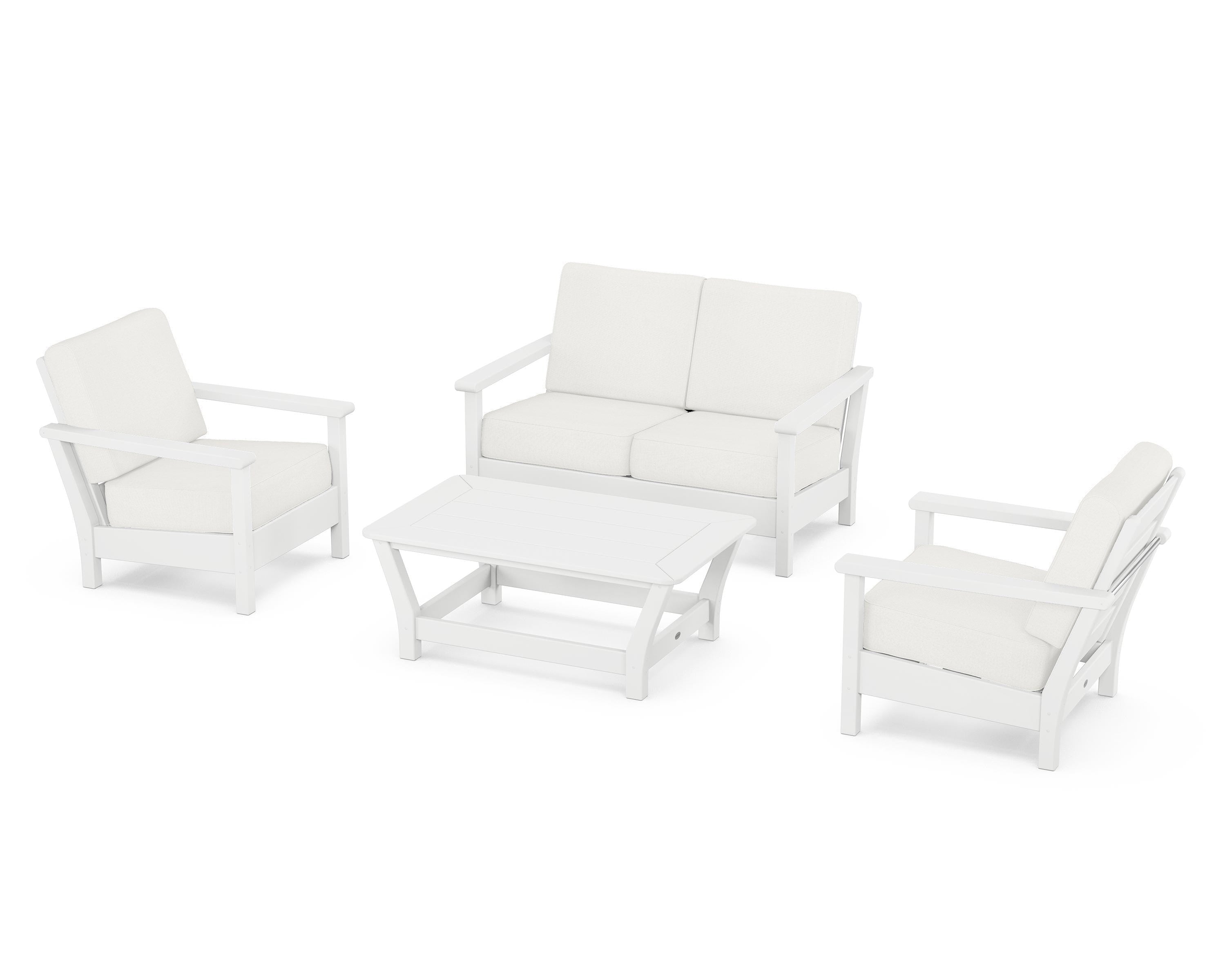 POLYWOOD Harbour 4-Piece Deep Seating Set in White / Natural Linen