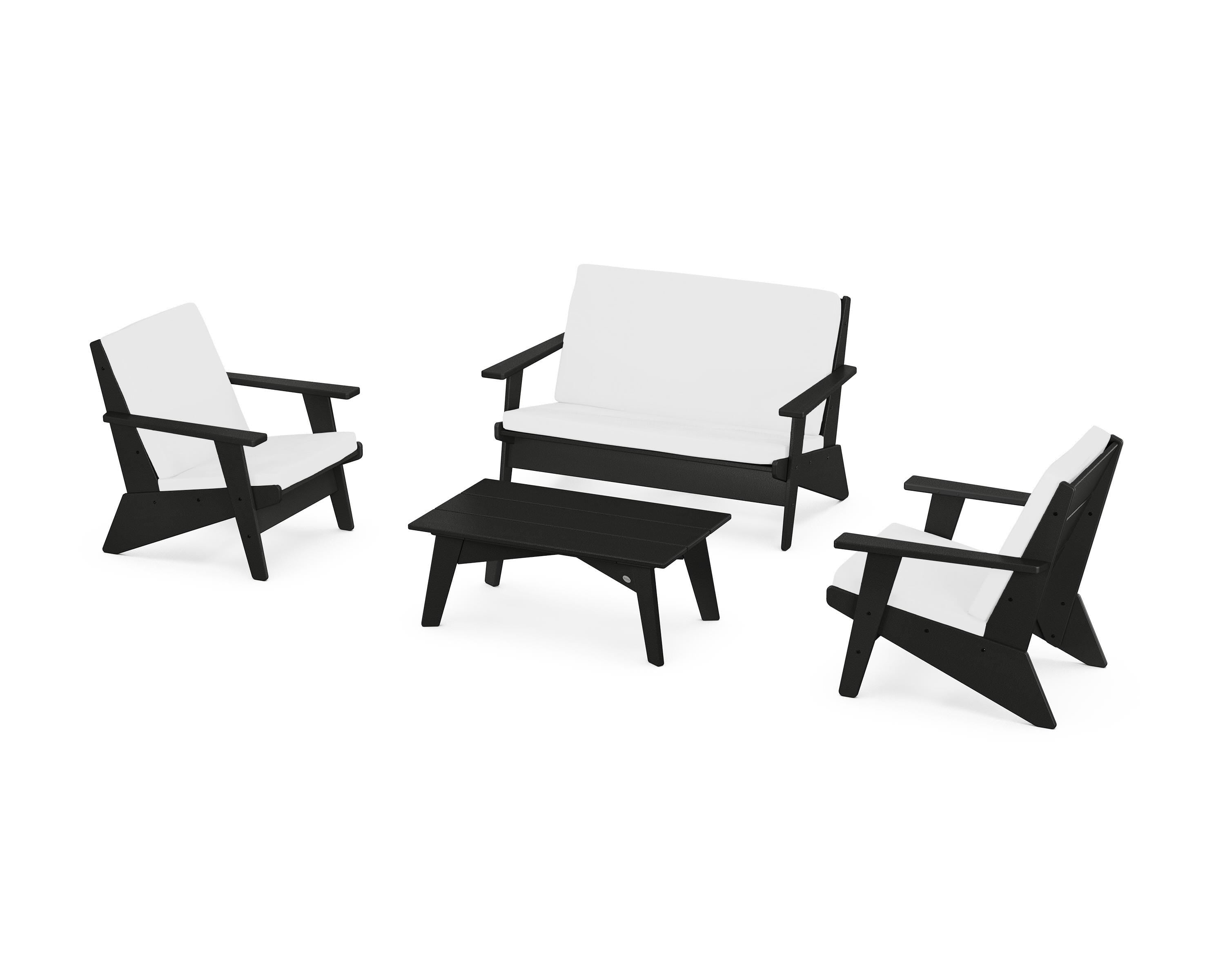POLYWOOD Riviera Modern Lounge 4-Piece Set in Black / Natural
