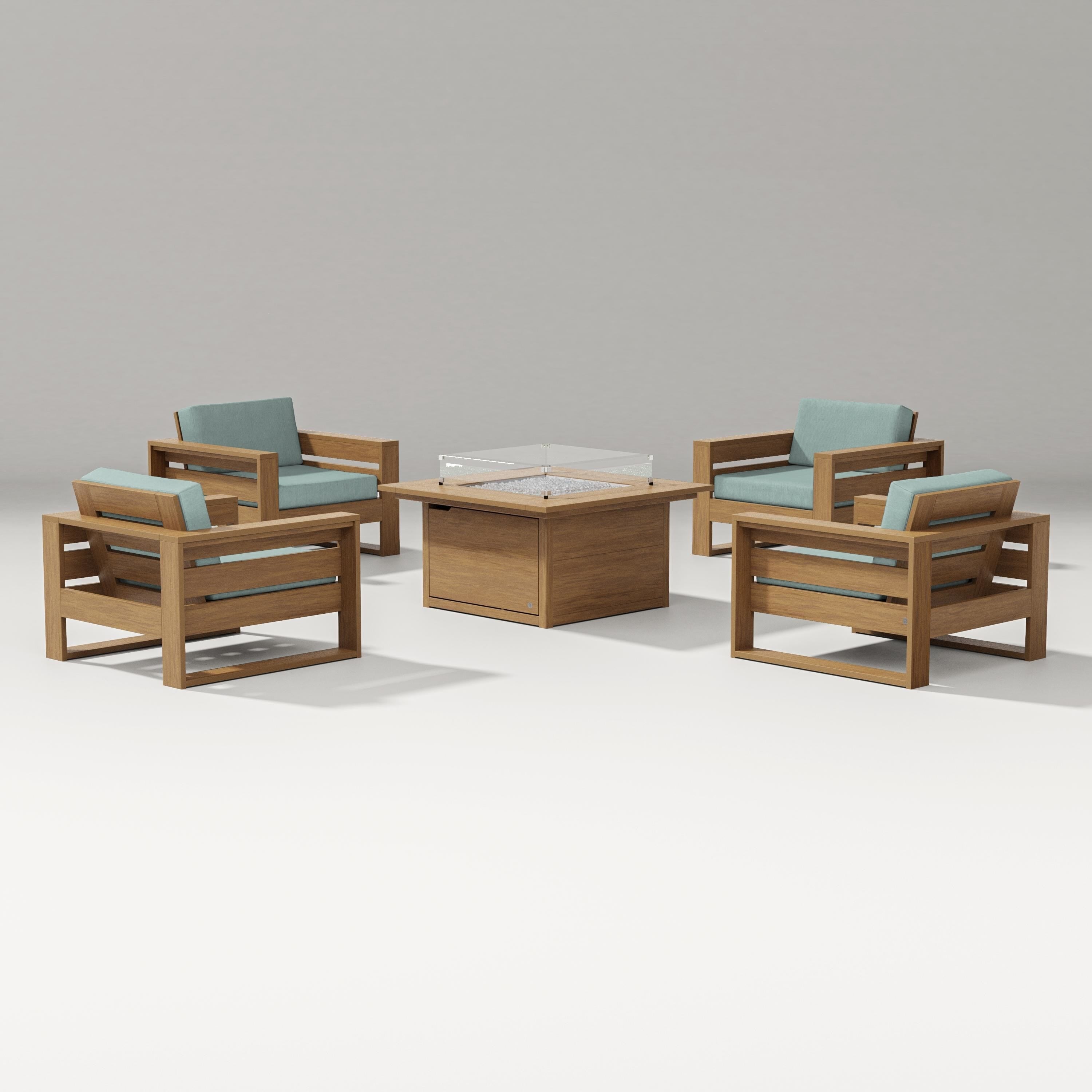 PW Designer Series Latitude 5-Piece Lounge Fire Table Set in Natural / Glacier Spa