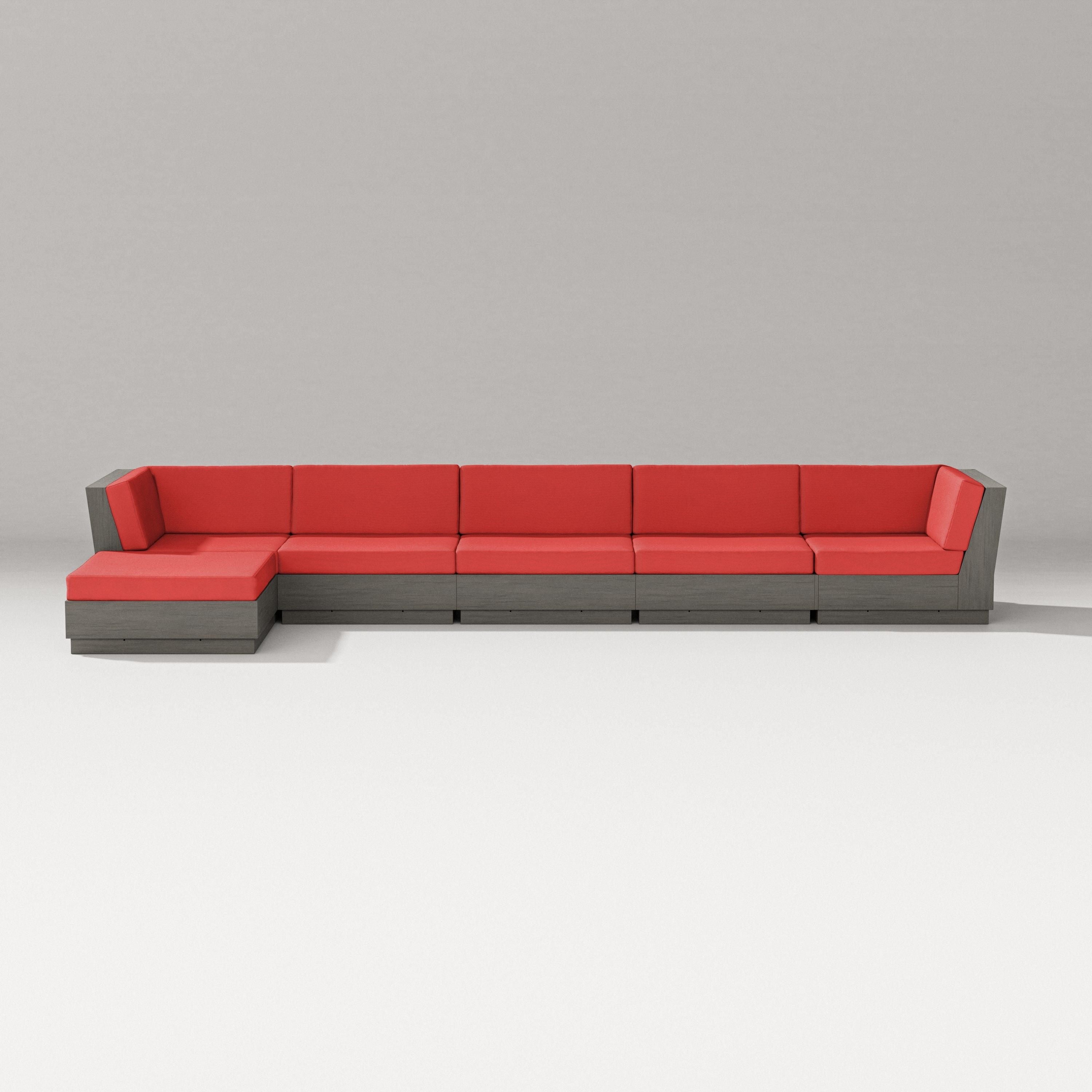 PW Designer Series Elevate 6-Piece Chaise Sectional in Driftwood / Crimson Linen