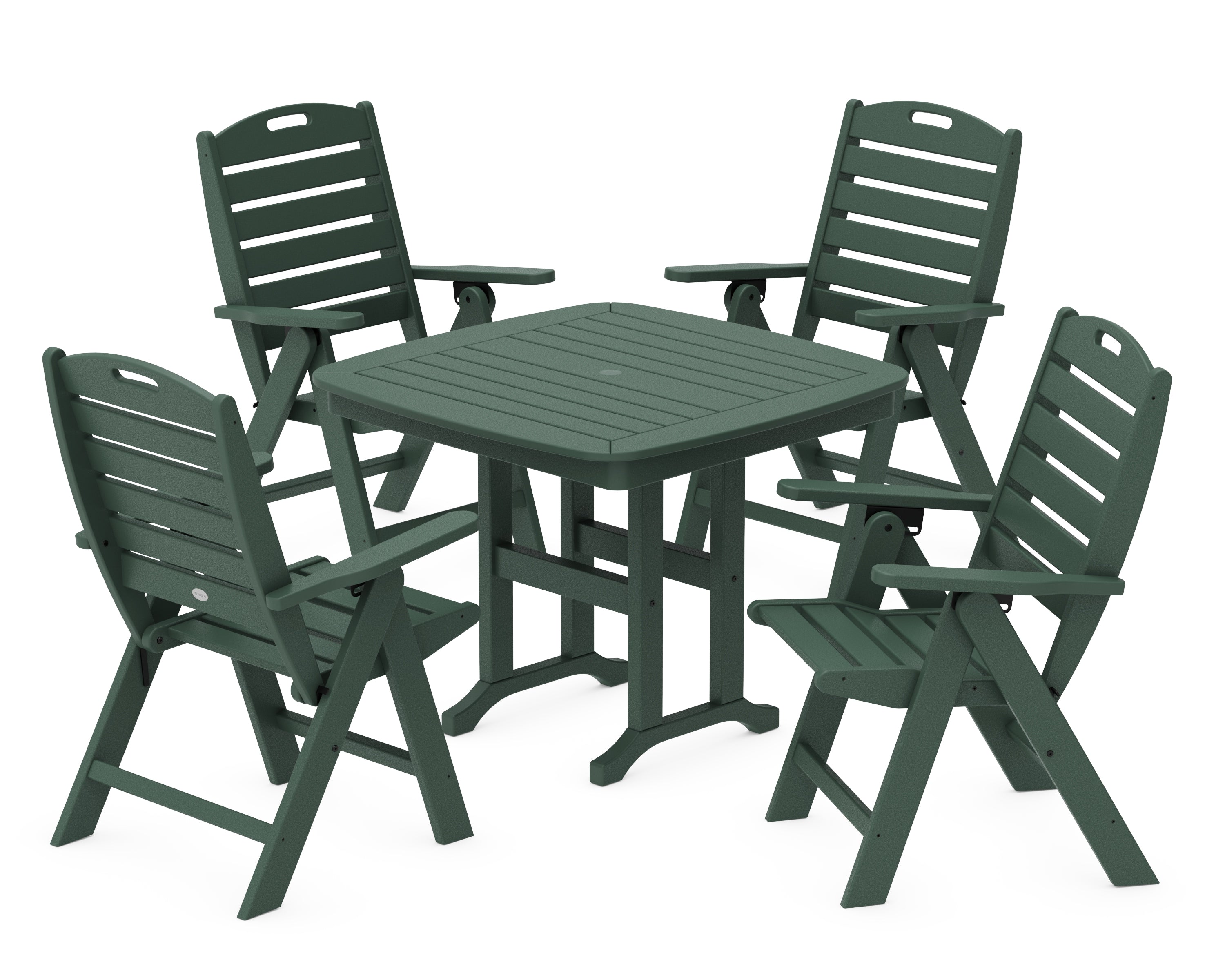 POLYWOOD Nautical Folding Highback Chair 5-Piece Dining Set in Green