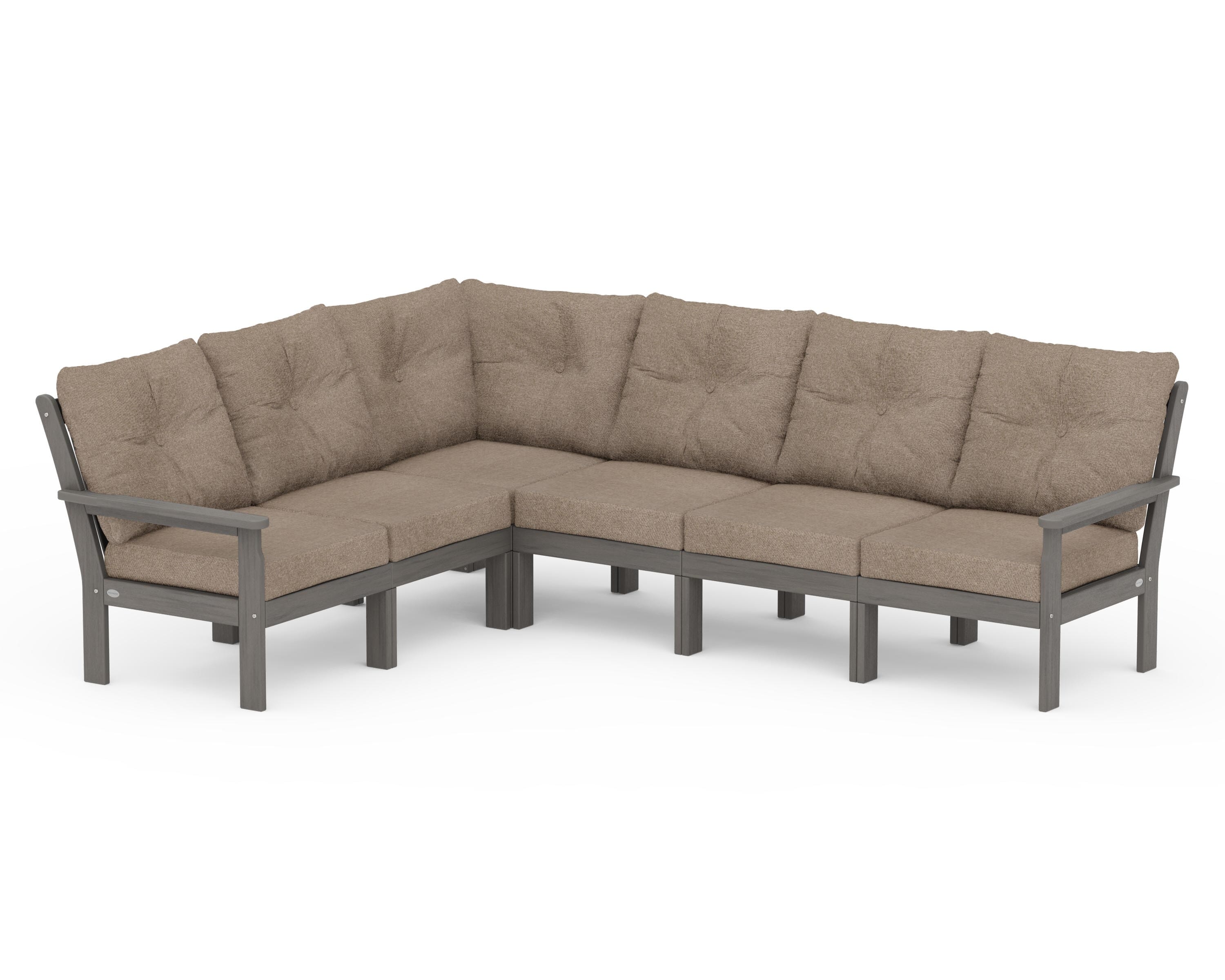 POLYWOOD Vineyard 6-Piece Sectional in Driftwood / Spiced Burlap