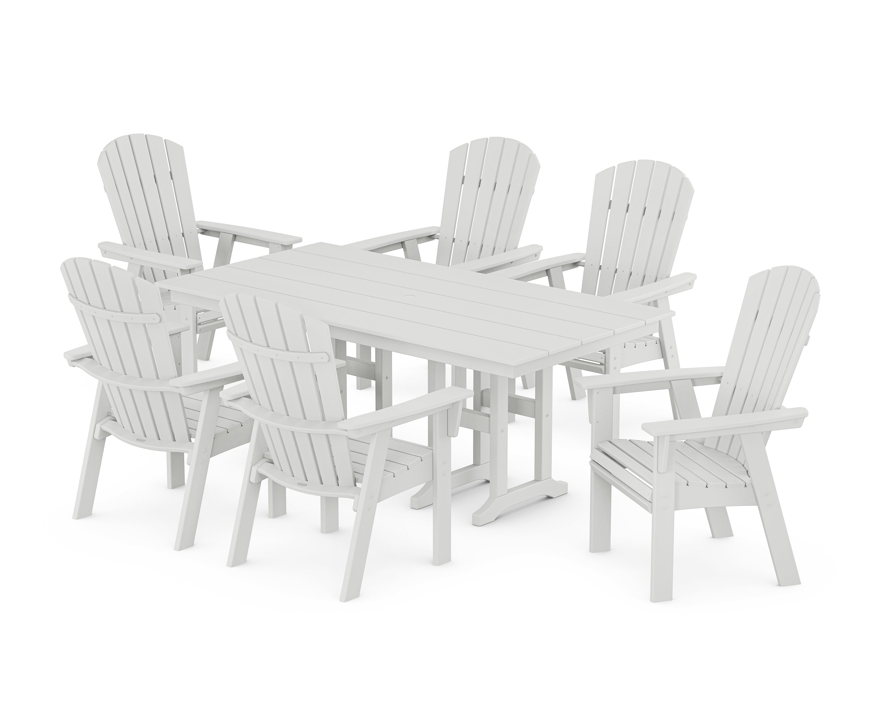 POLYWOOD Nautical Curveback Adirondack 7-Piece Farmhouse Dining Set in White
