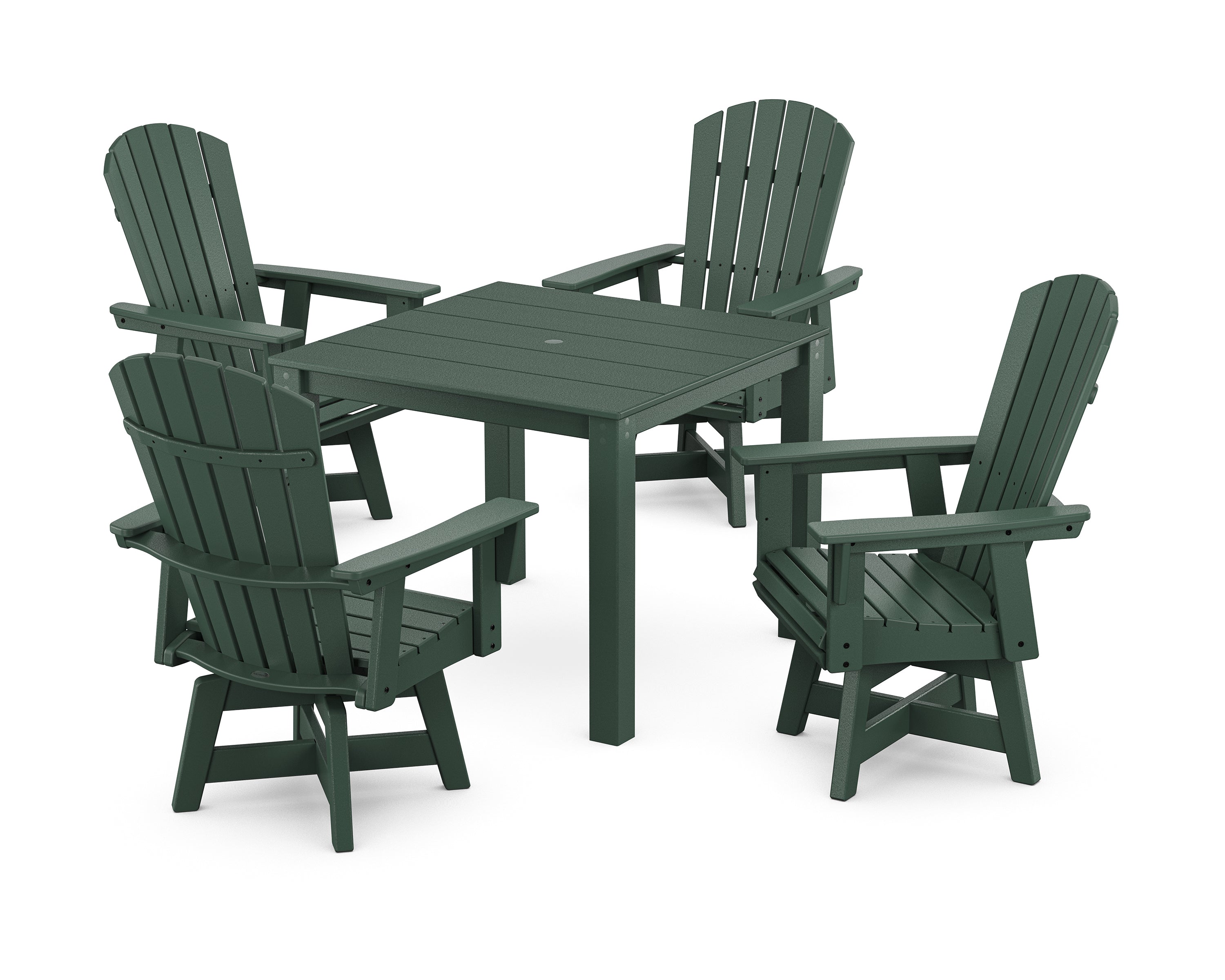 POLYWOOD® Nautical Curveback Adirondack Swivel 5-Piece Parsons Dining Set in Green