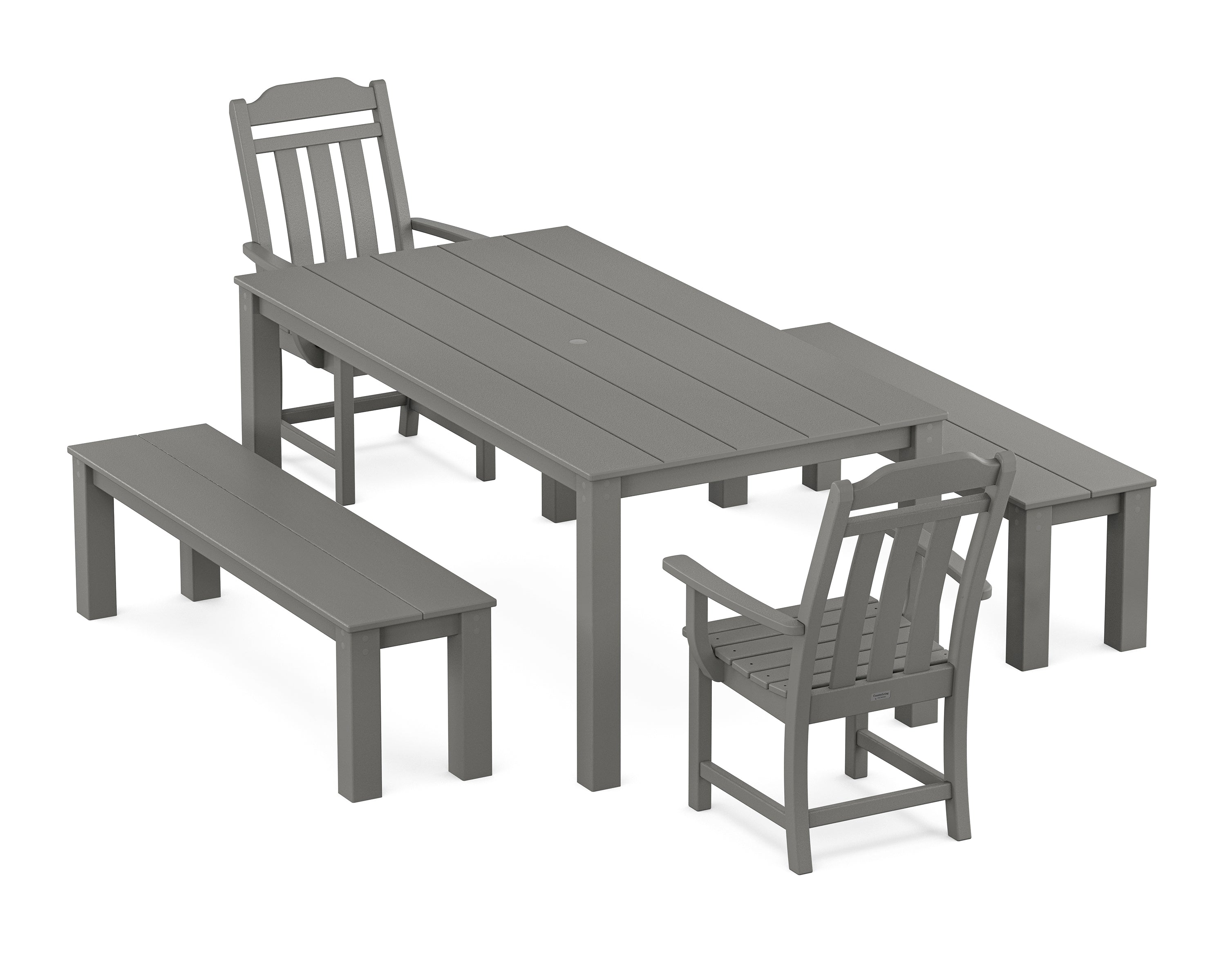 Polywood Country Living 5-Piece Parsons Dining Set with Benches in Slate Grey