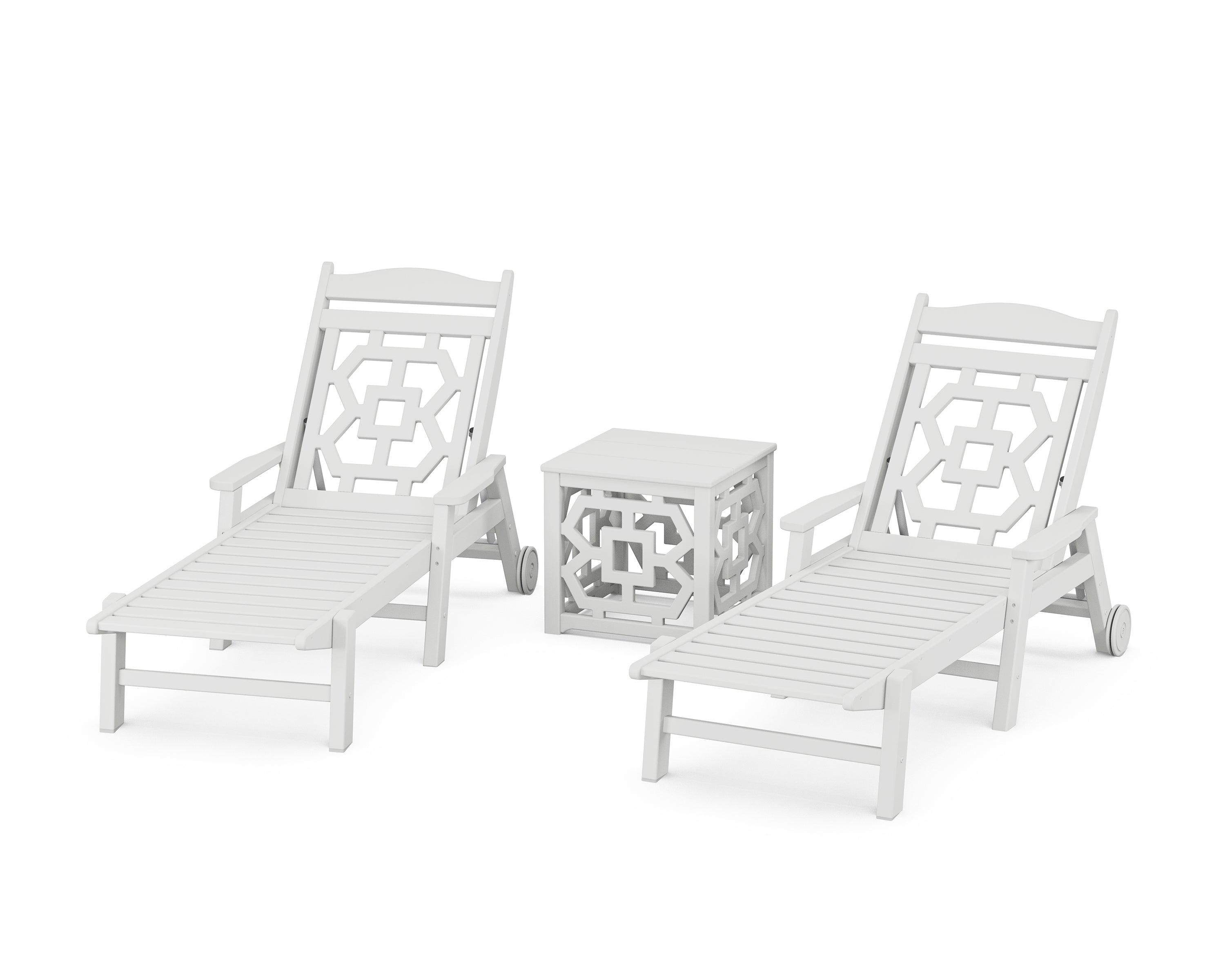 Martha Stewart by POLYWOOD Chinoiserie 3-Piece Chaise Set in White