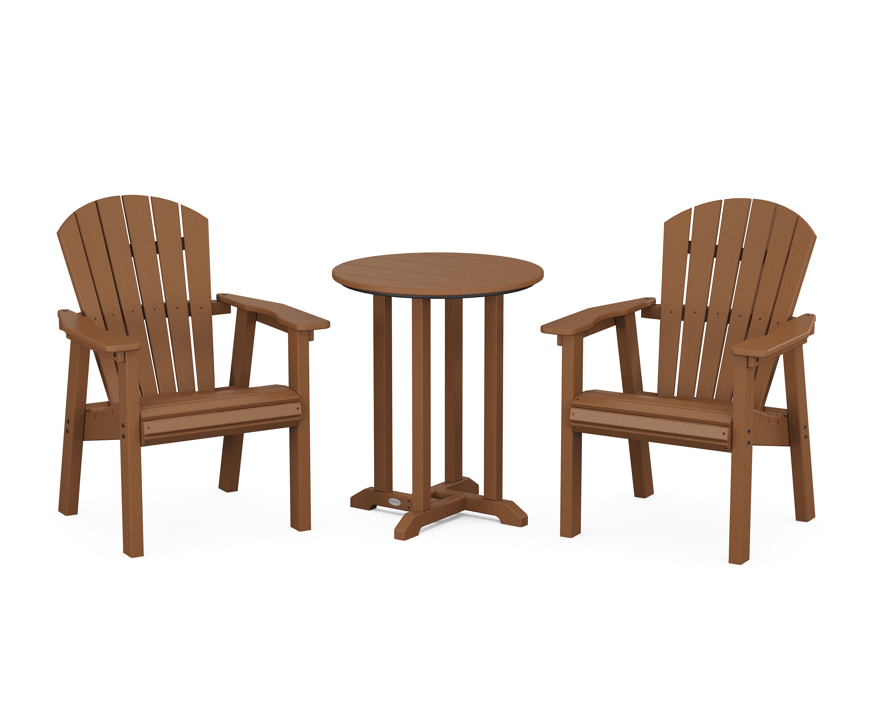 POLYWOOD Seashell 3-Piece Round Farmhouse Bistro Dining Set in Teak