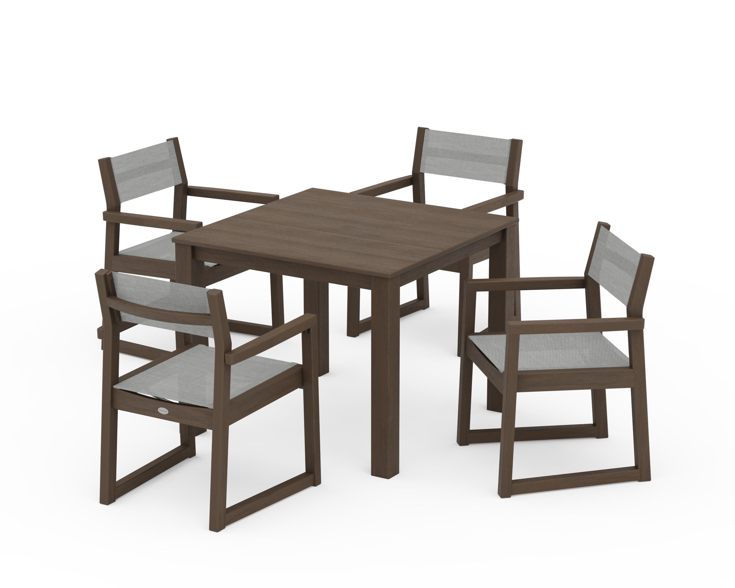 POLYWOOD EDGE Sling Arm Chair 5-Piece Parsons Dining Set in Kona / Metallic Sling