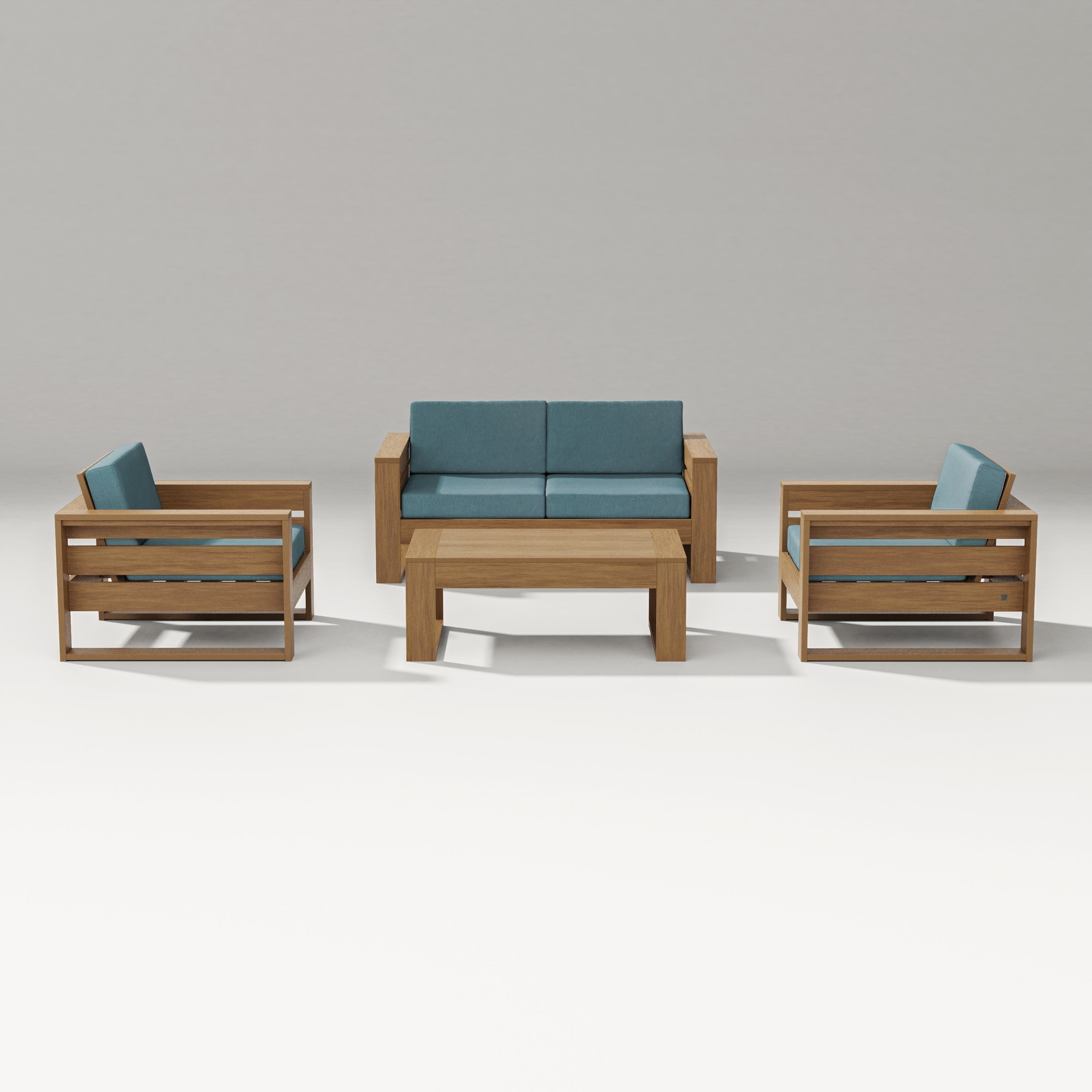 PW Designer Series Latitude 4-Piece Lounge Loveseat Set in Natural / Ocean Teal