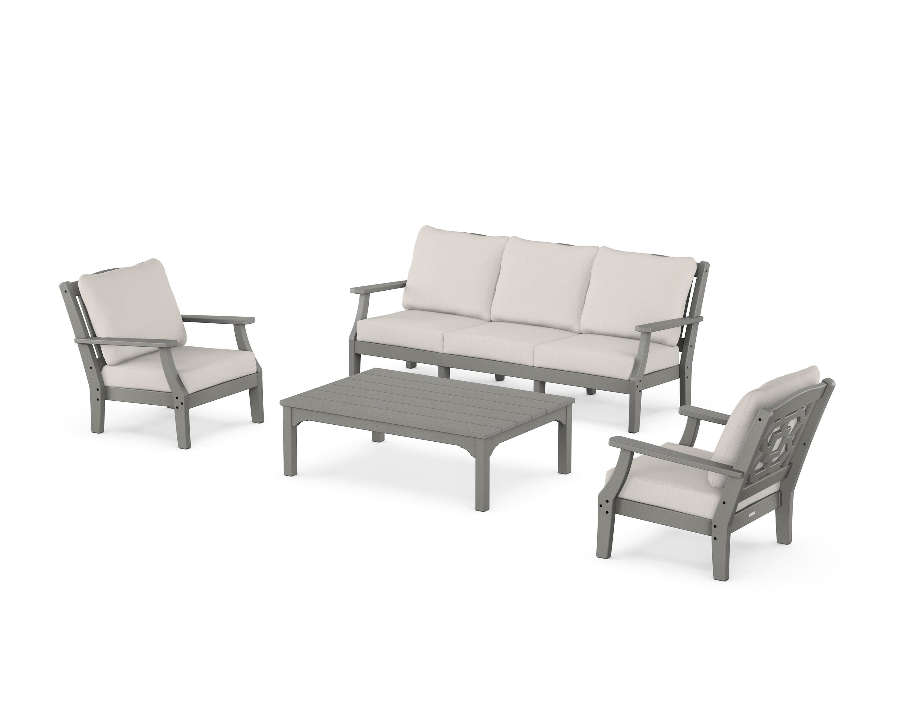 Martha Stewart by POLYWOOD Chinoiserie 4-Piece Deep Seating Set with Sofa in Slate Grey / Cast Ash
