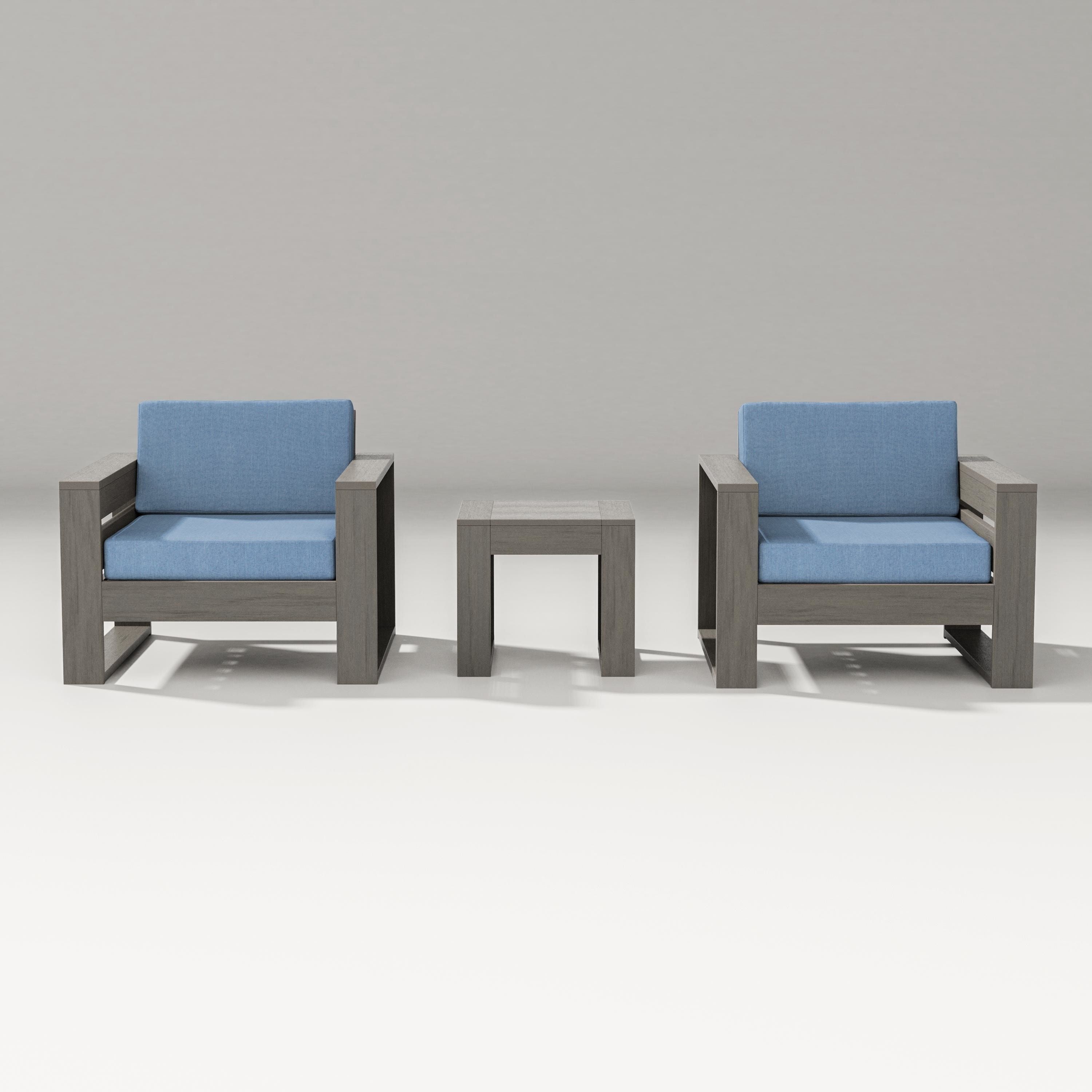 PW Designer Series Latitude 3-Piece Lounge Chair Set in Driftwood / Sky Blue