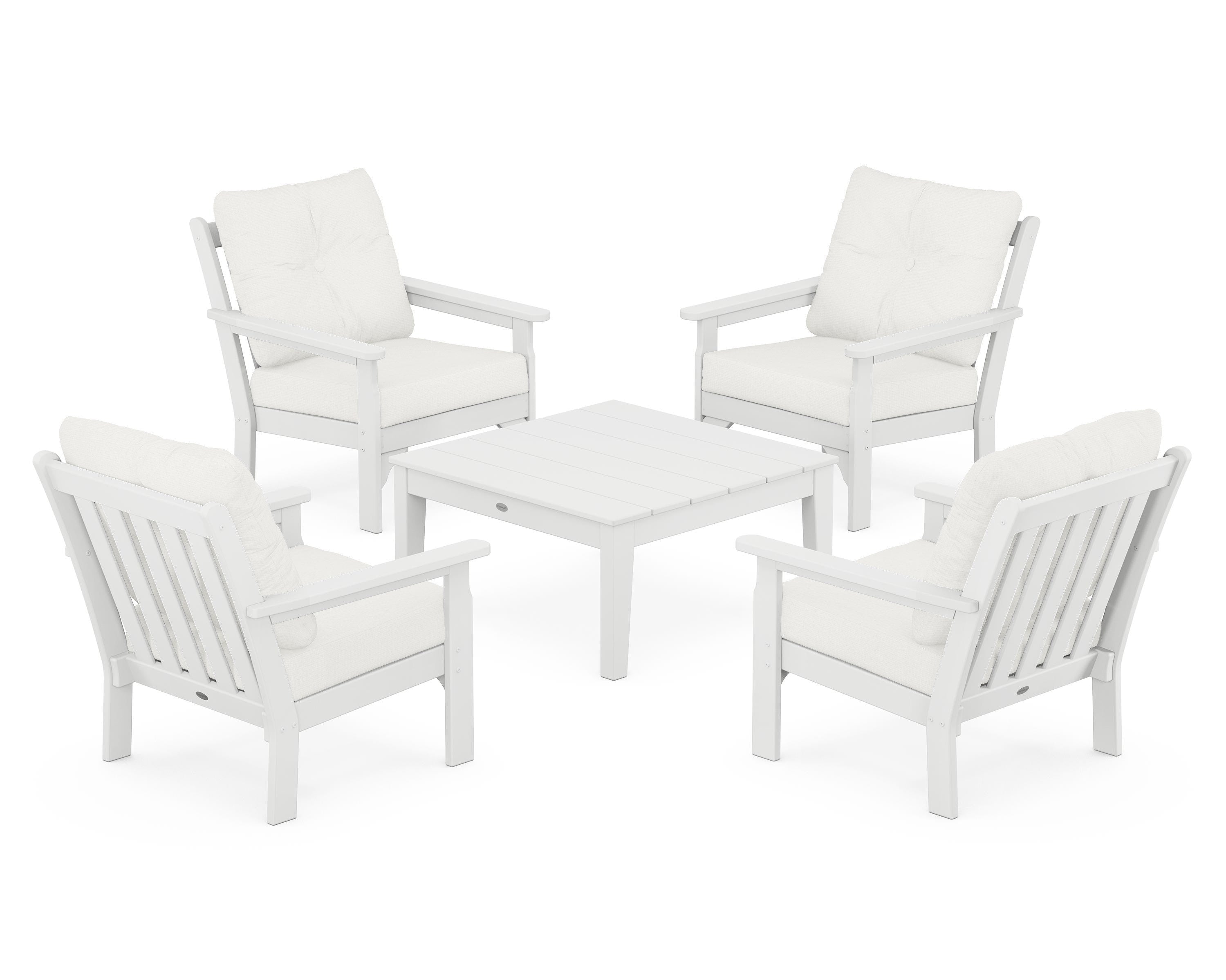 POLYWOOD Vineyard 5-Piece Deep Seating Conversation Set in White / Natural Linen
