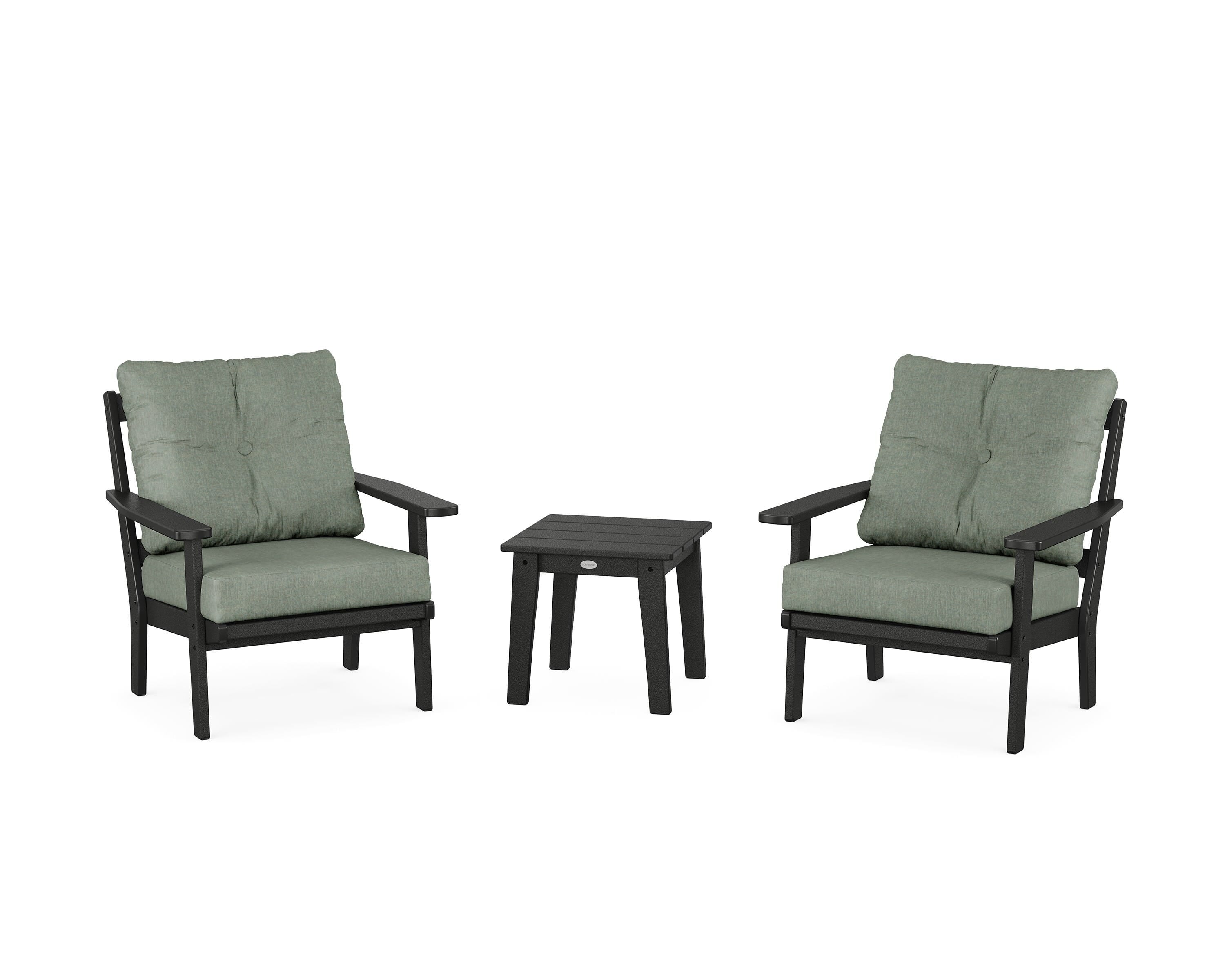 POLYWOOD Oxford 3-Piece Deep Seating Set in Black / Cast Sage