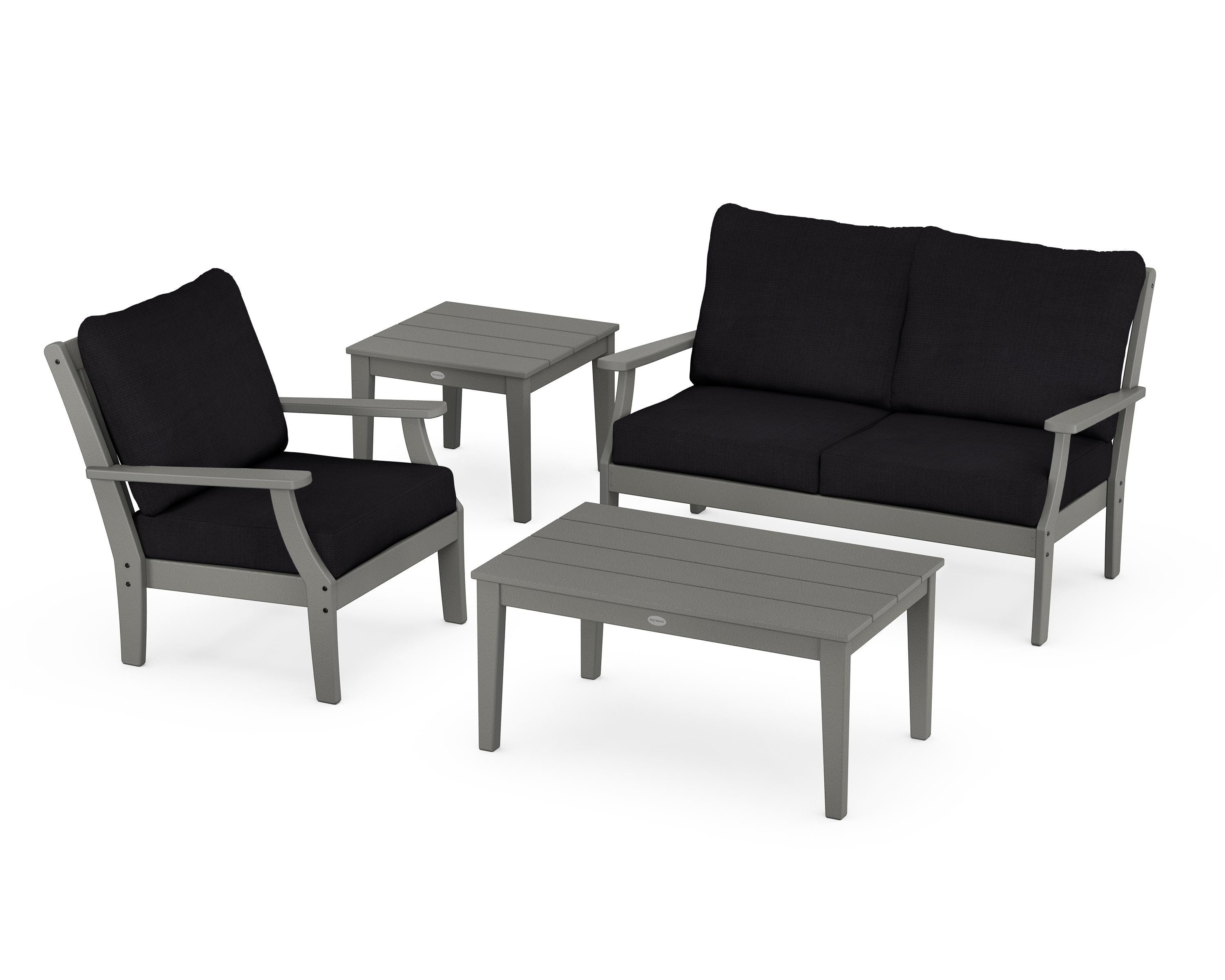 POLYWOOD Braxton 4-Piece Deep Seating Set in Slate Grey / Midnight Linen