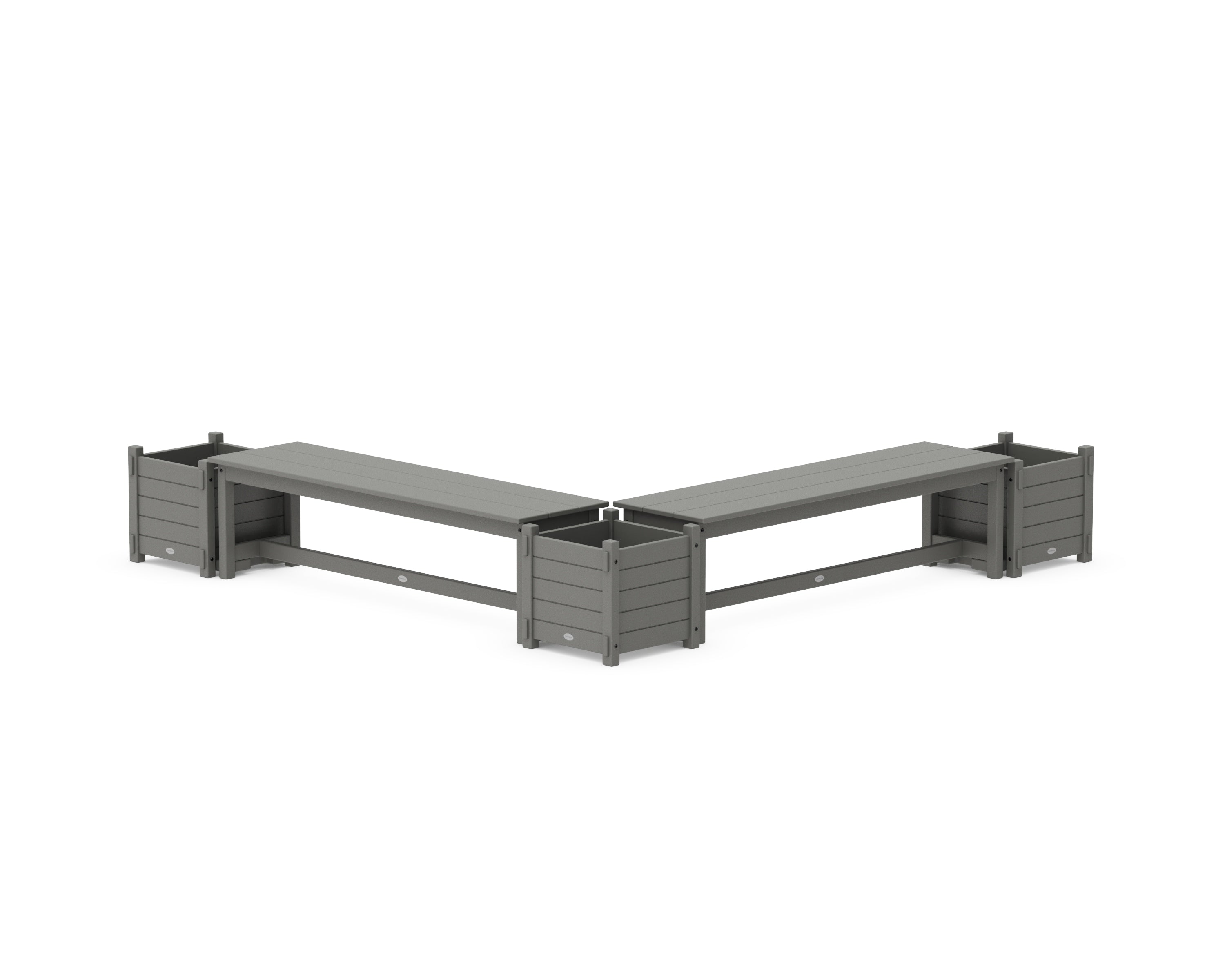 POLYWOOD 60" Nautical L- Shaped Planter Bench Corner Set in Slate Grey