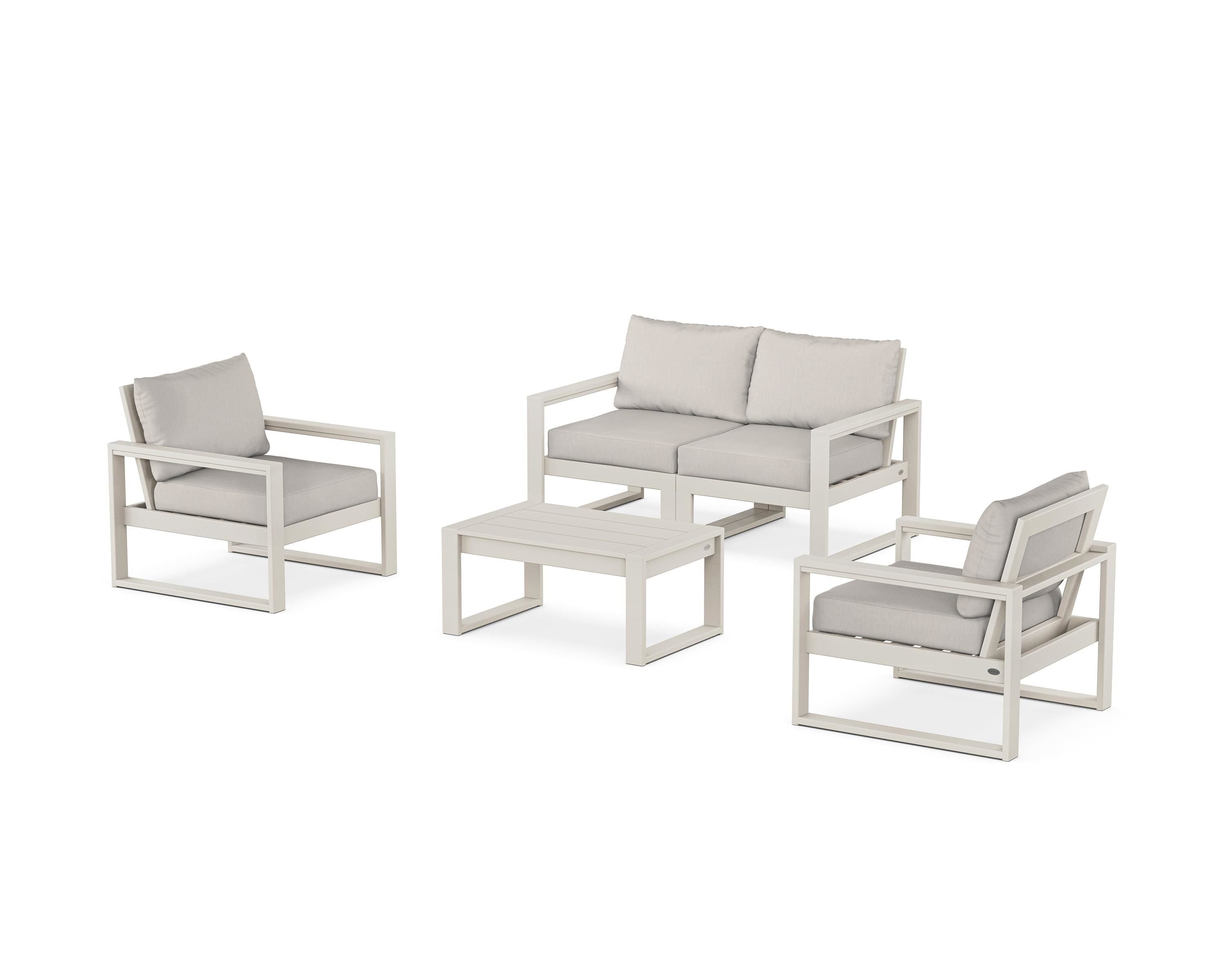 POLYWOOD EDGE Sectional 4-Piece Deep Seating Set with Loveseat in Sand / Cast Ash